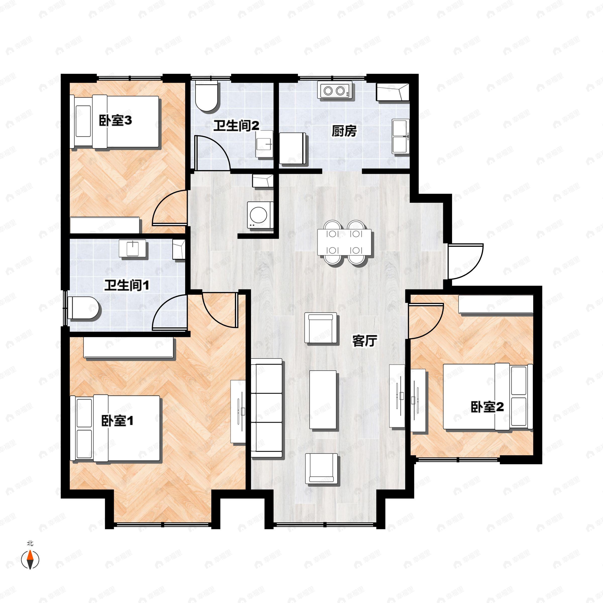 3室2厅2卫建面113平南户型图