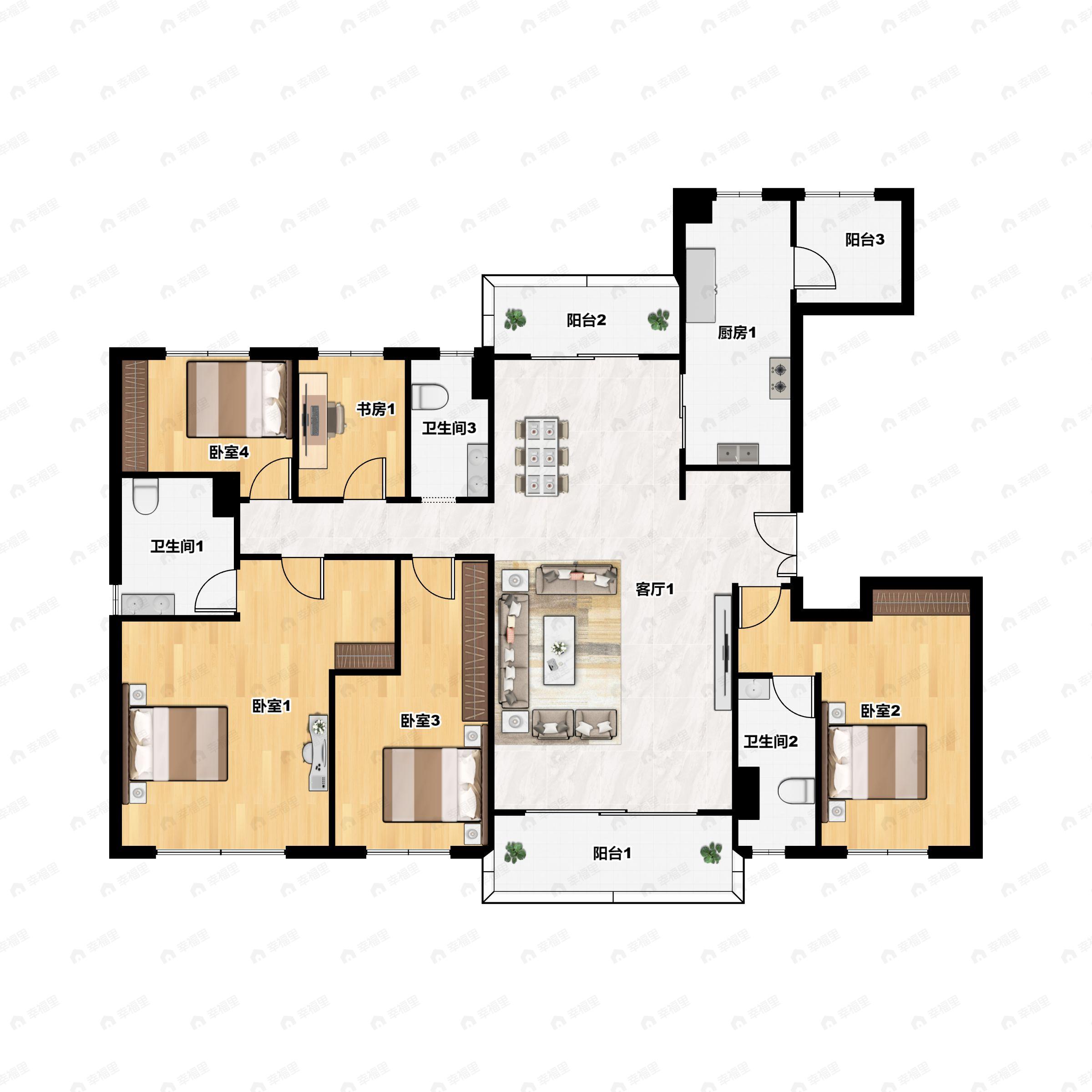 5室2厅3卫建面203平南户型图