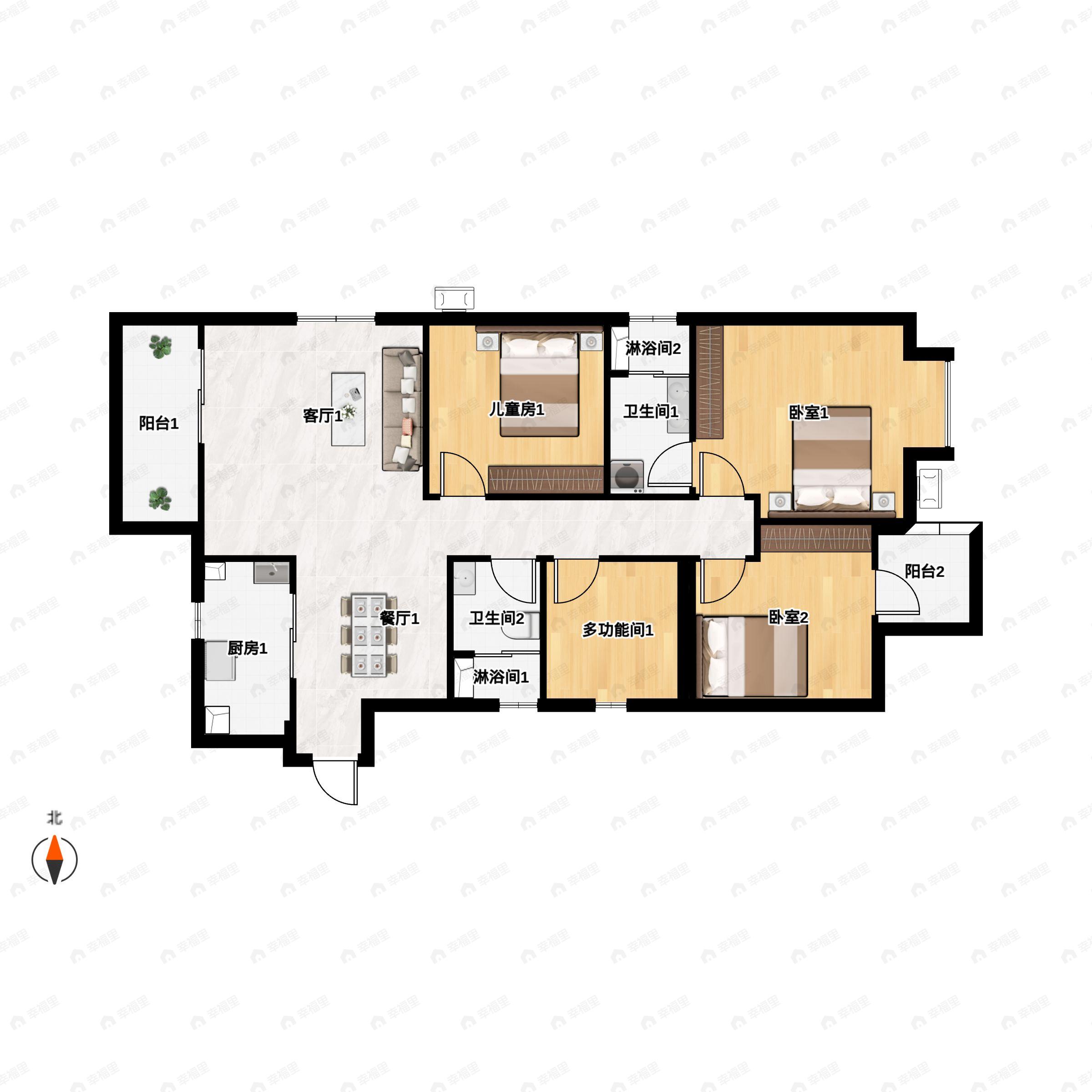 4室2厅2卫建面145平东南户型图