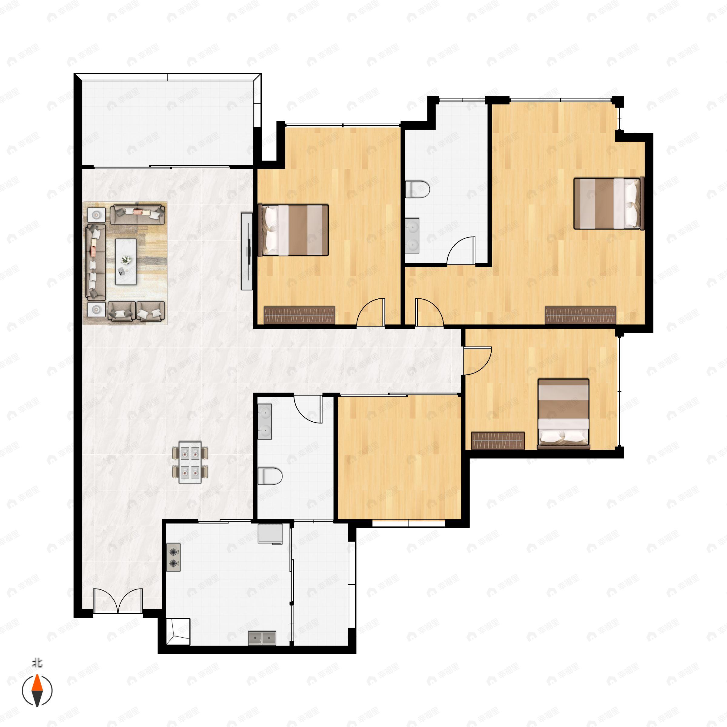 4室2厅2卫建面105m²北户型图