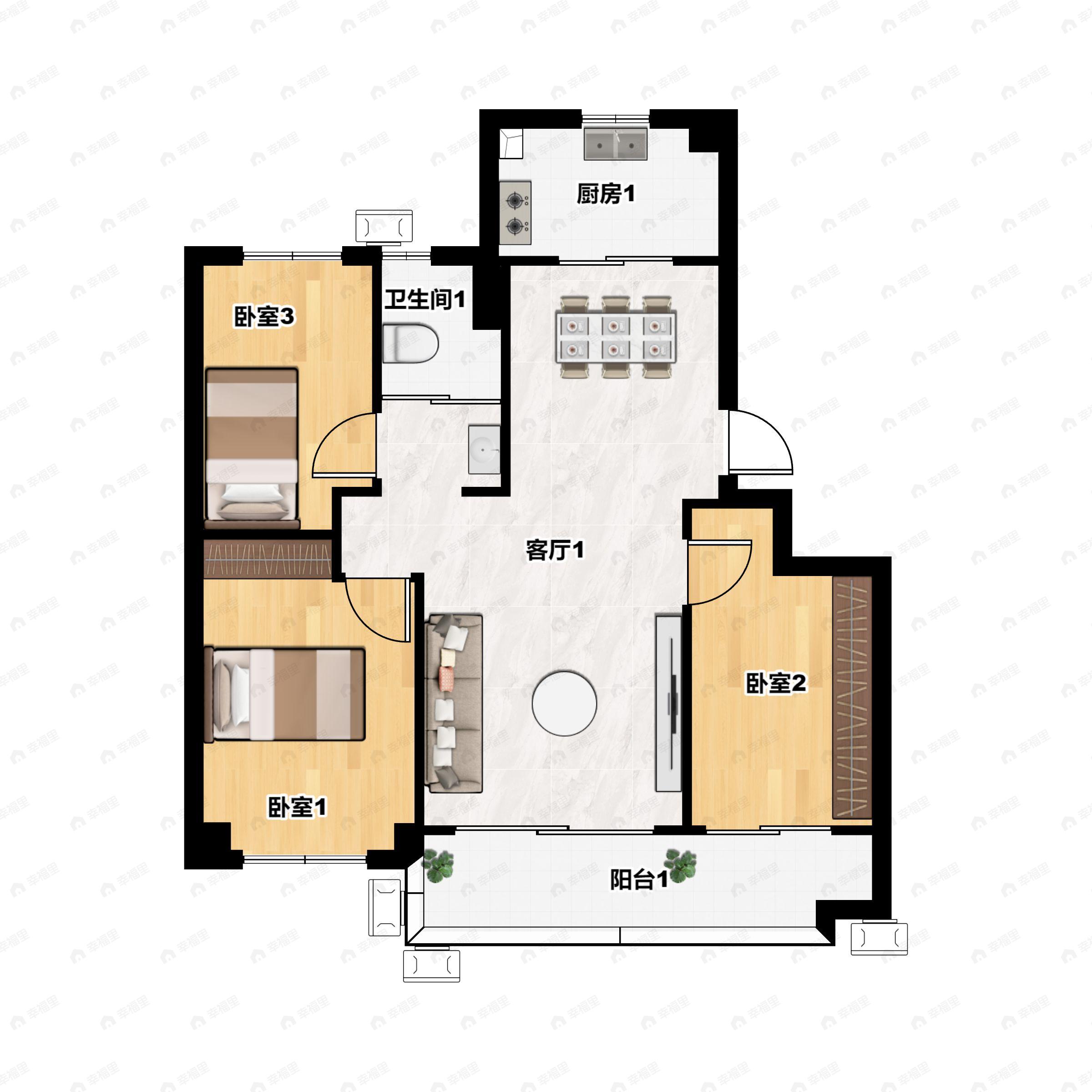 沧州碧桂园凤凰城3室2厅1卫户型图