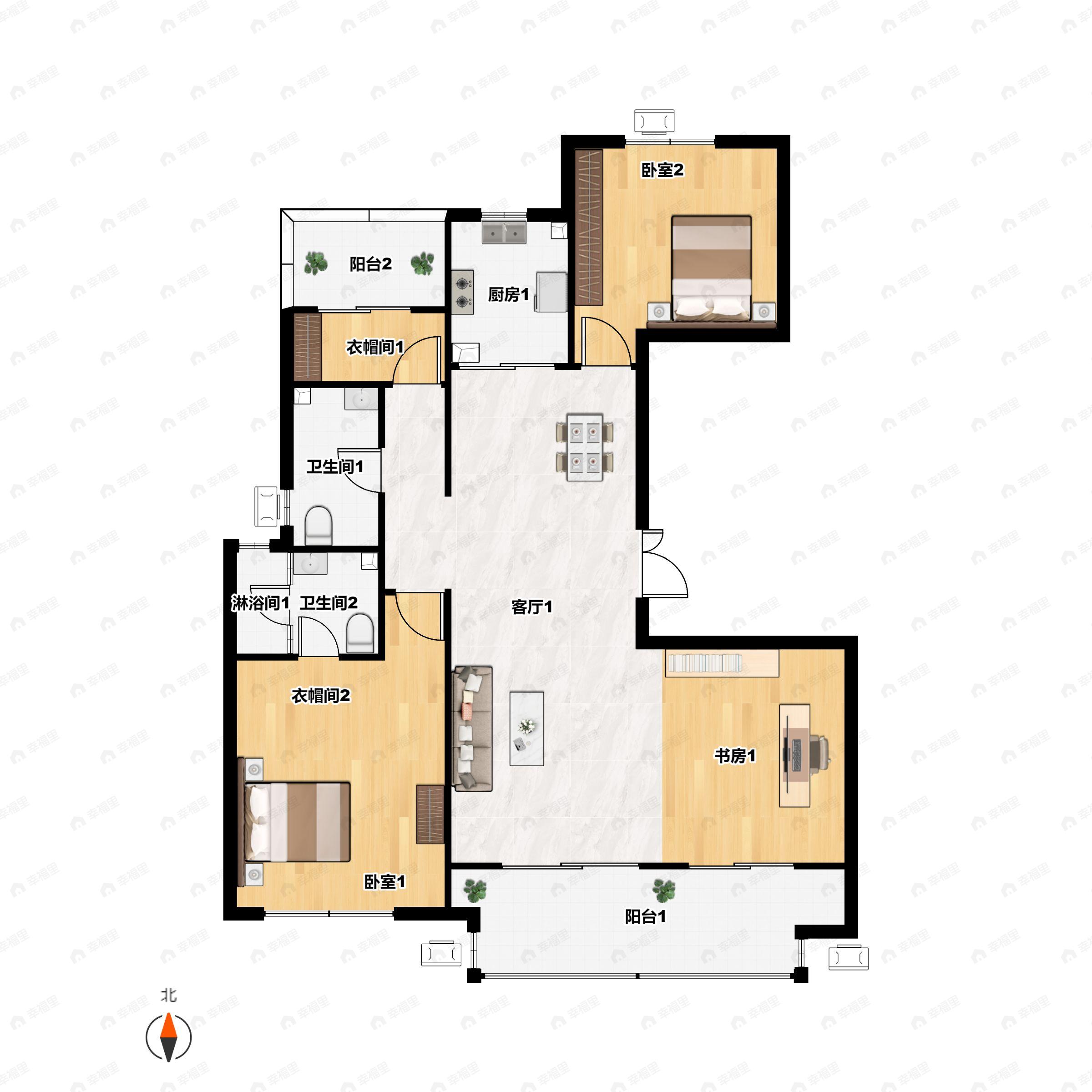 3室2厅2卫建面130平户型图