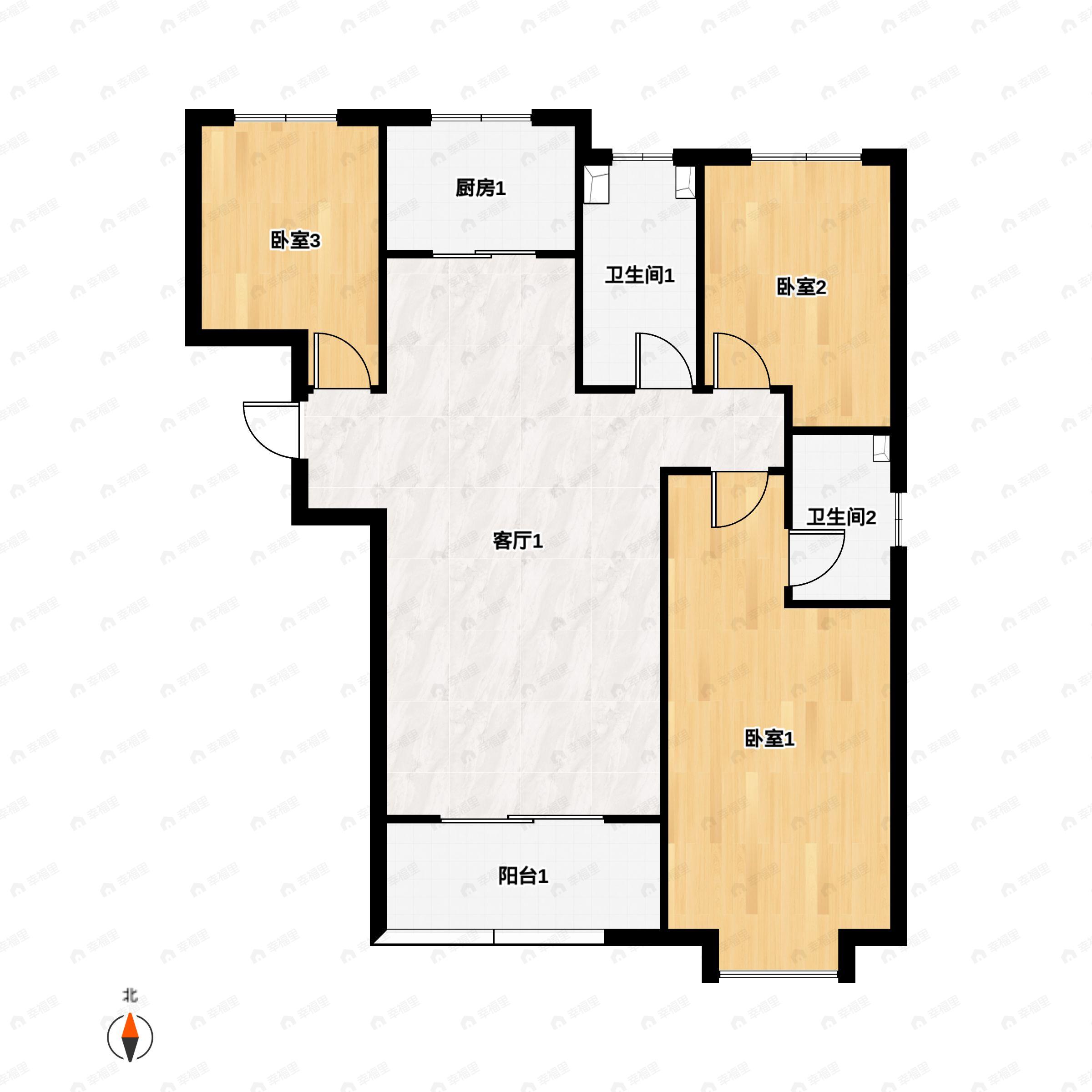 3室2厅2卫建面128平南户型图
