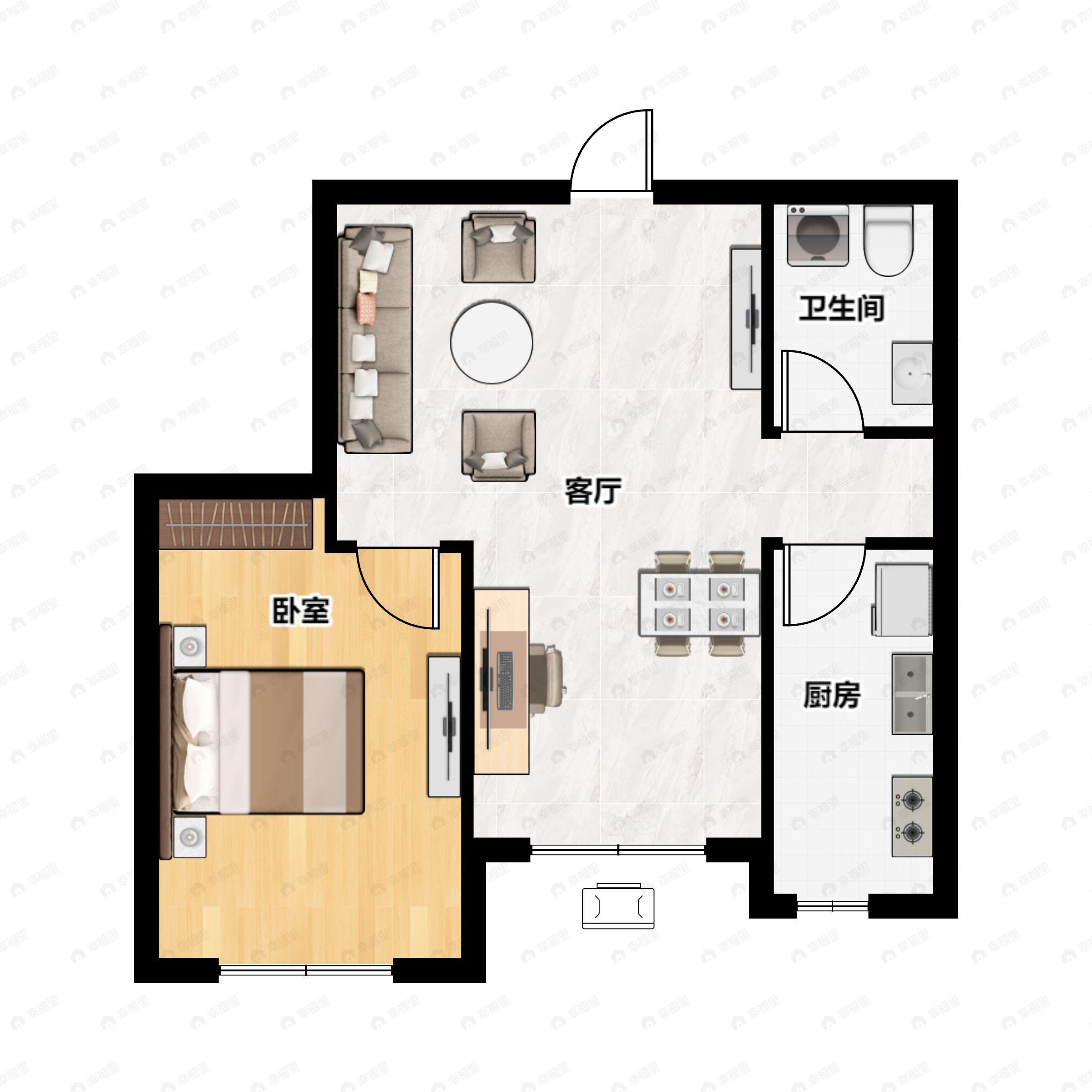1室1厅1卫建面64平户型图