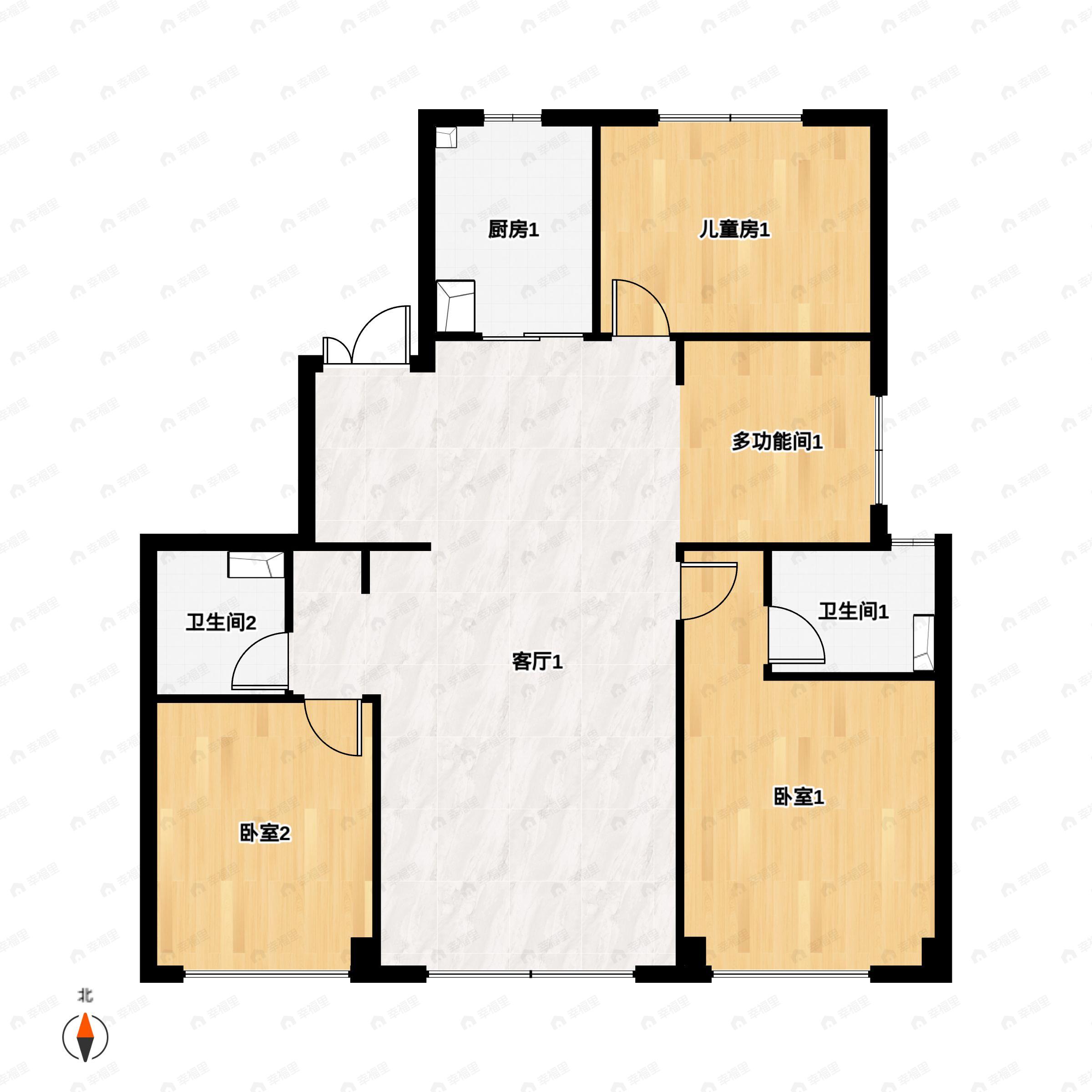 3室2厅2卫建面143平南|北户型图