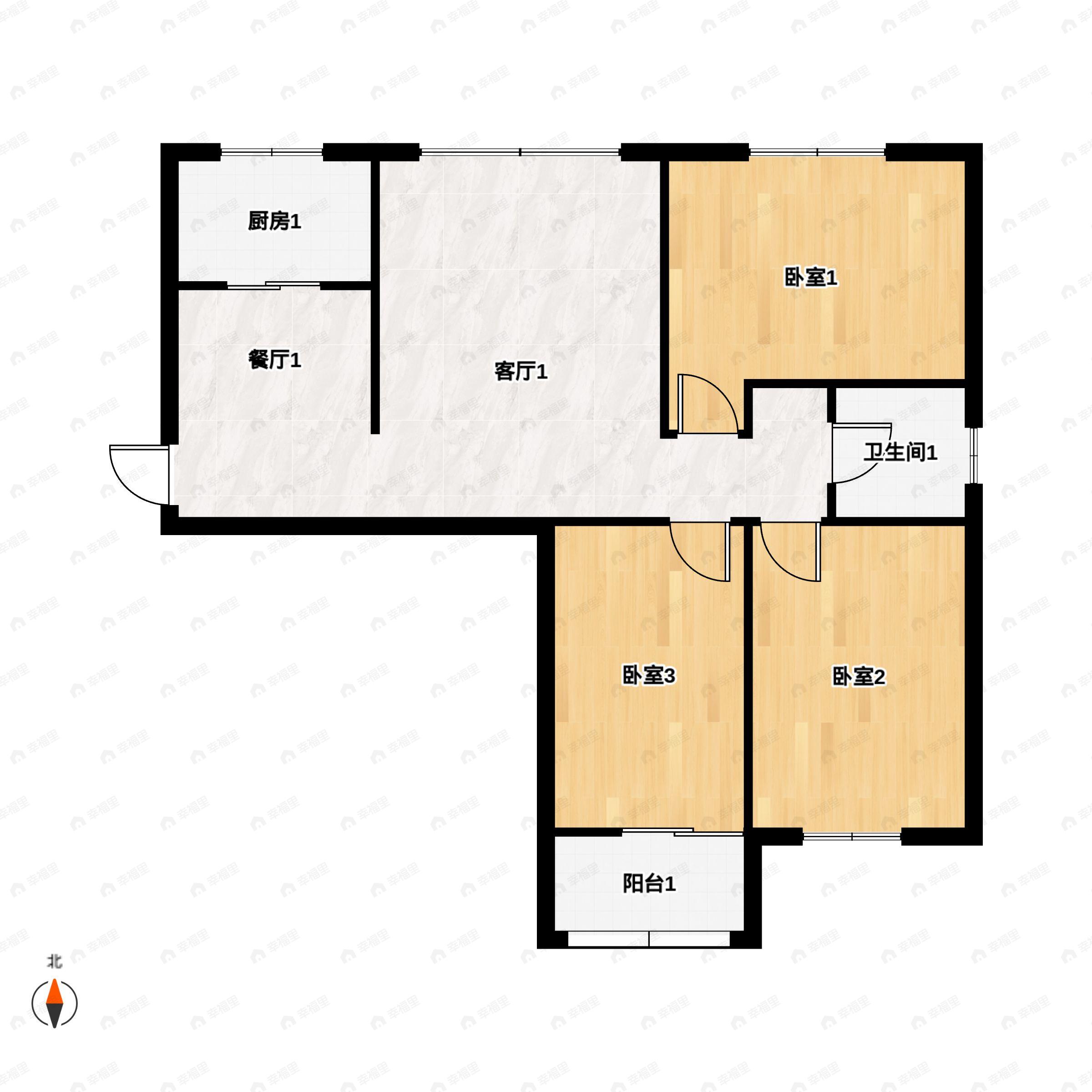 3室2厅1卫建面126平户型图