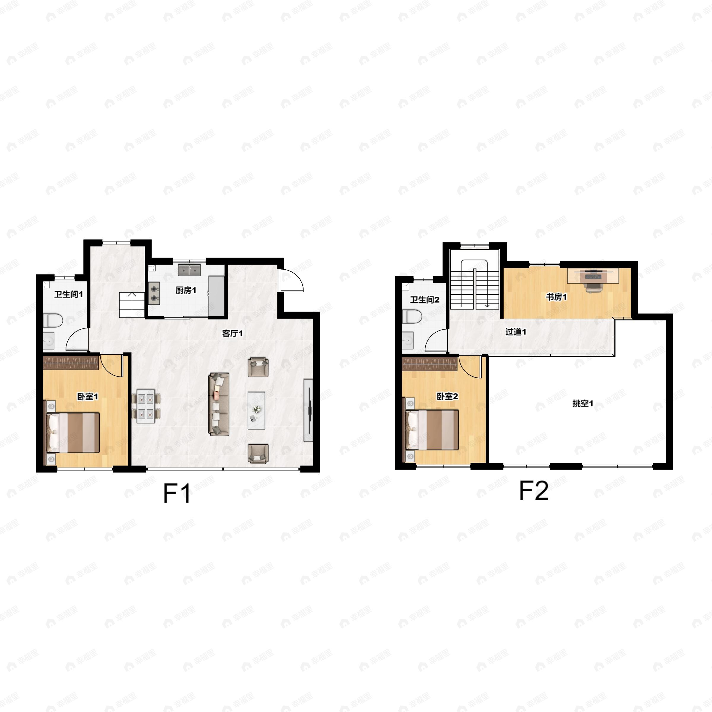 2室2厅2卫建面147m²南户型图