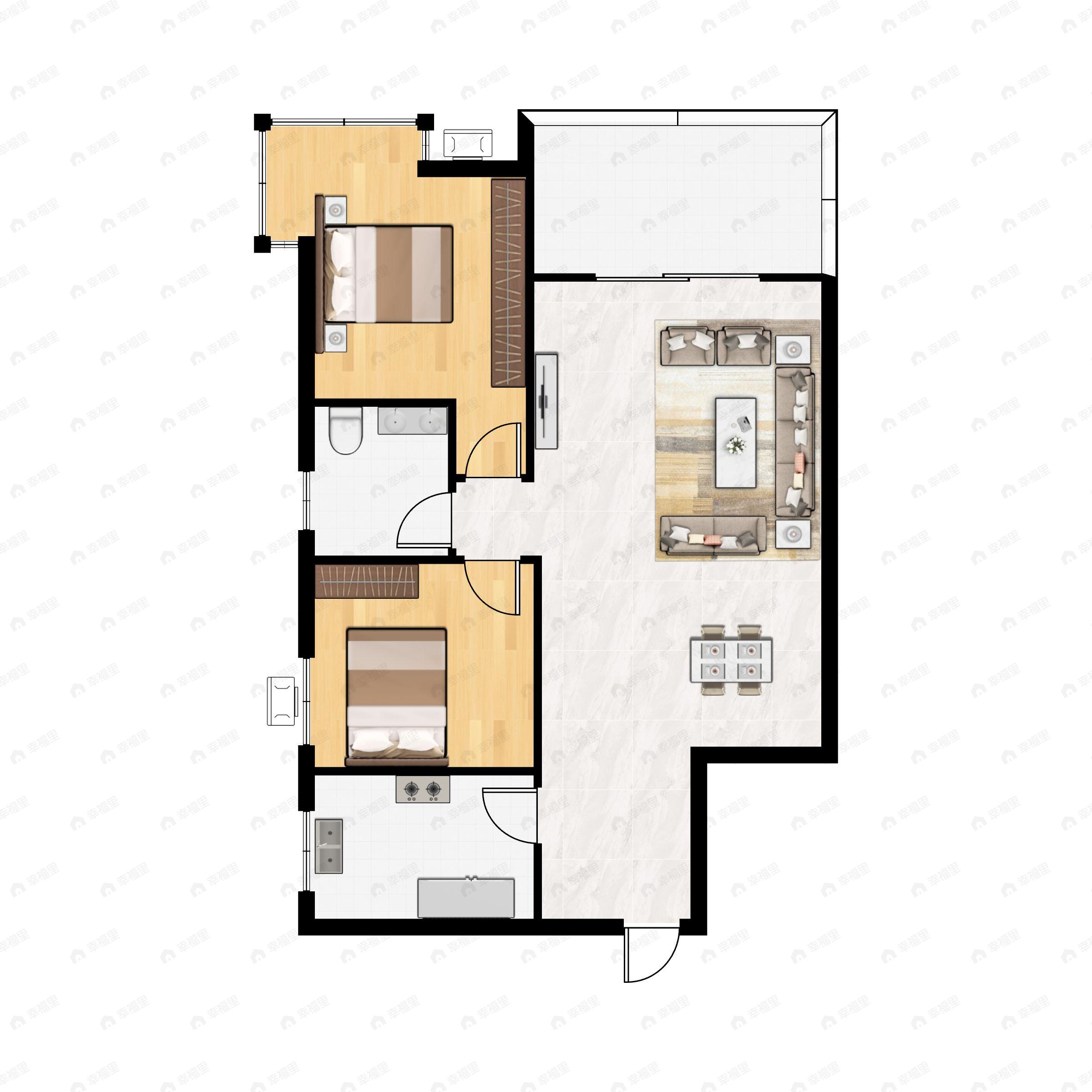 2室2厅1卫建面87平北|南户型图
