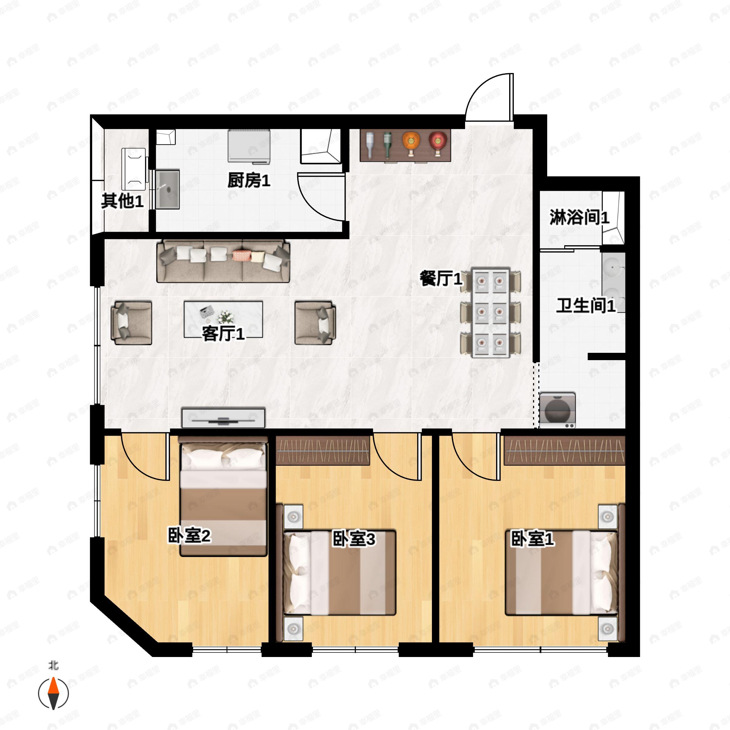 3室2厅1卫建面113平户型图