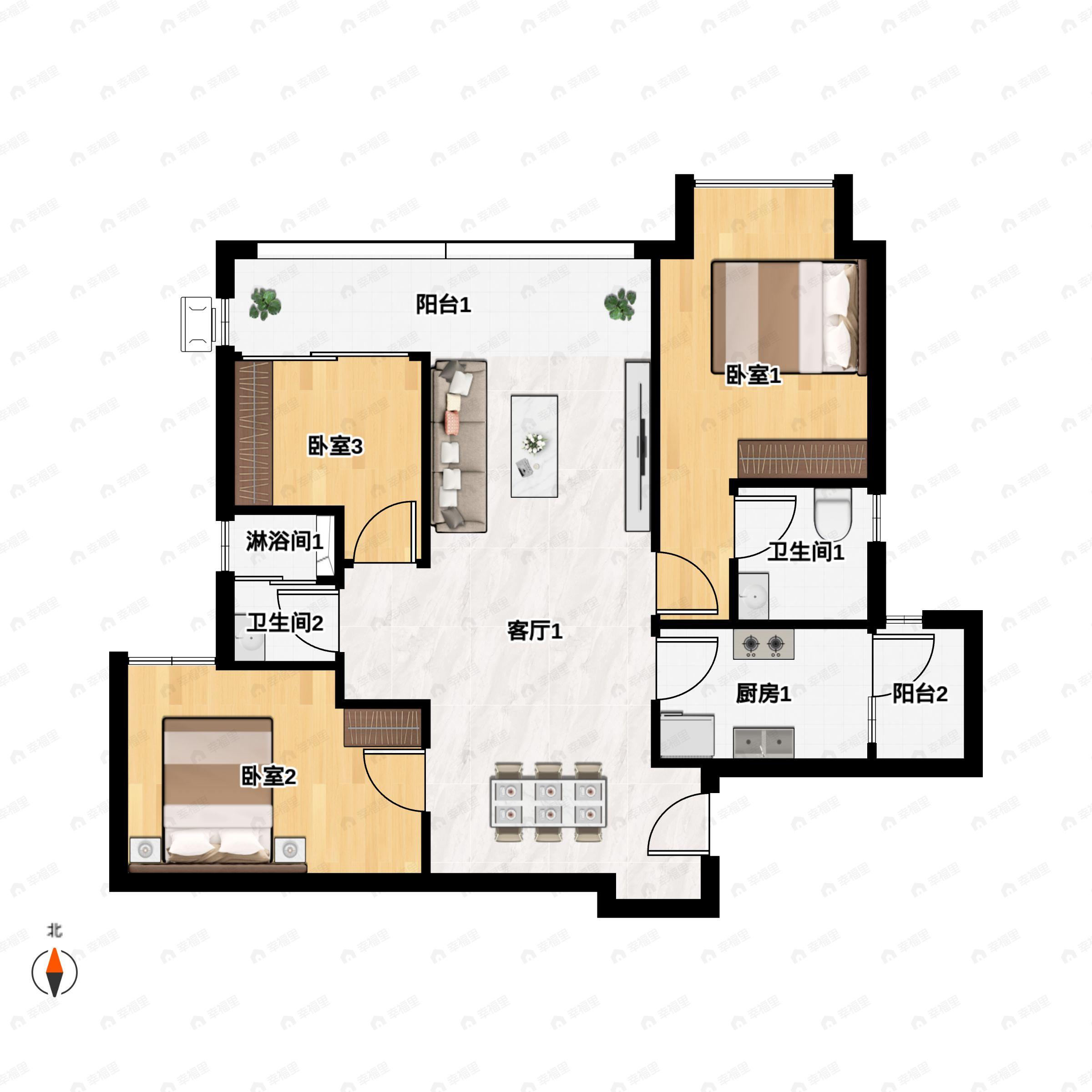 卓越天元3室2厅2卫户型图