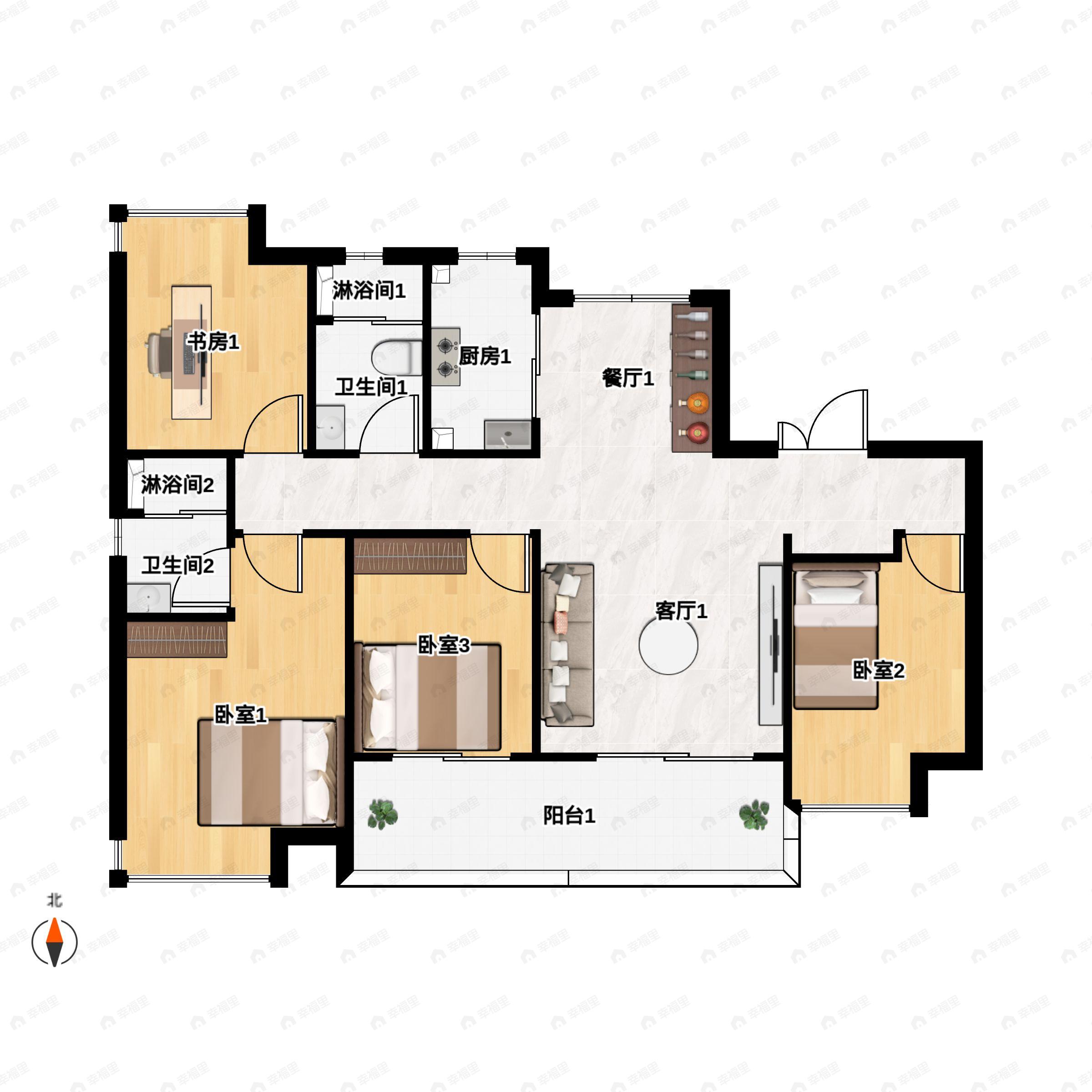 4室2厅2卫建面127平户型图