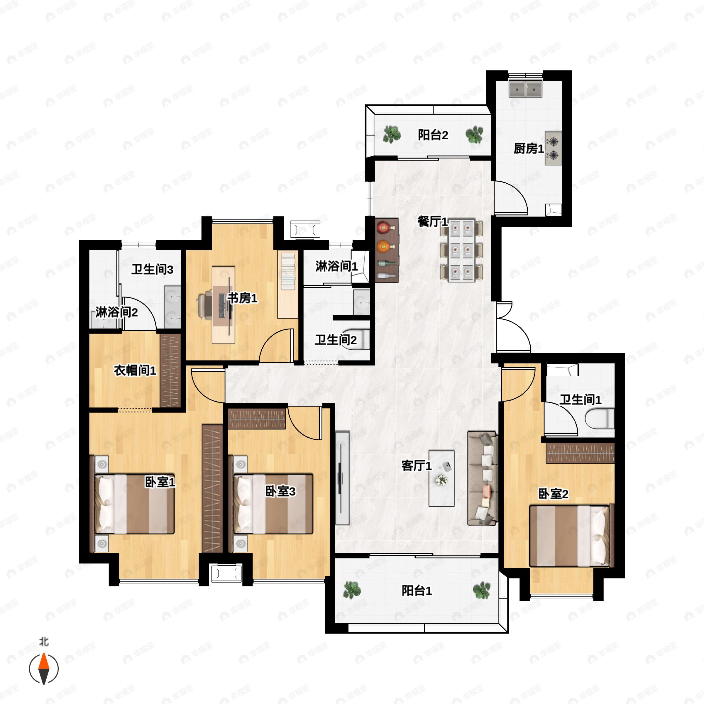 4室2厅3卫建面142平北户型图