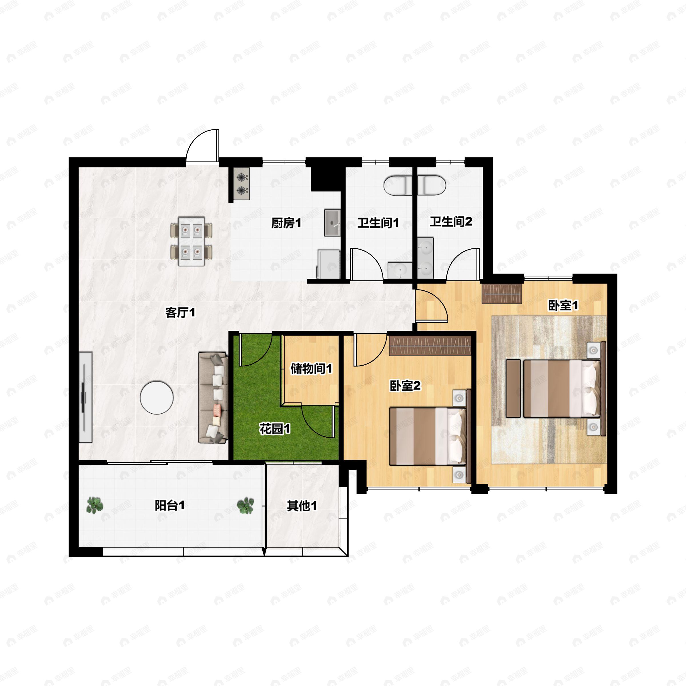 3室2厅2卫建面106平户型图