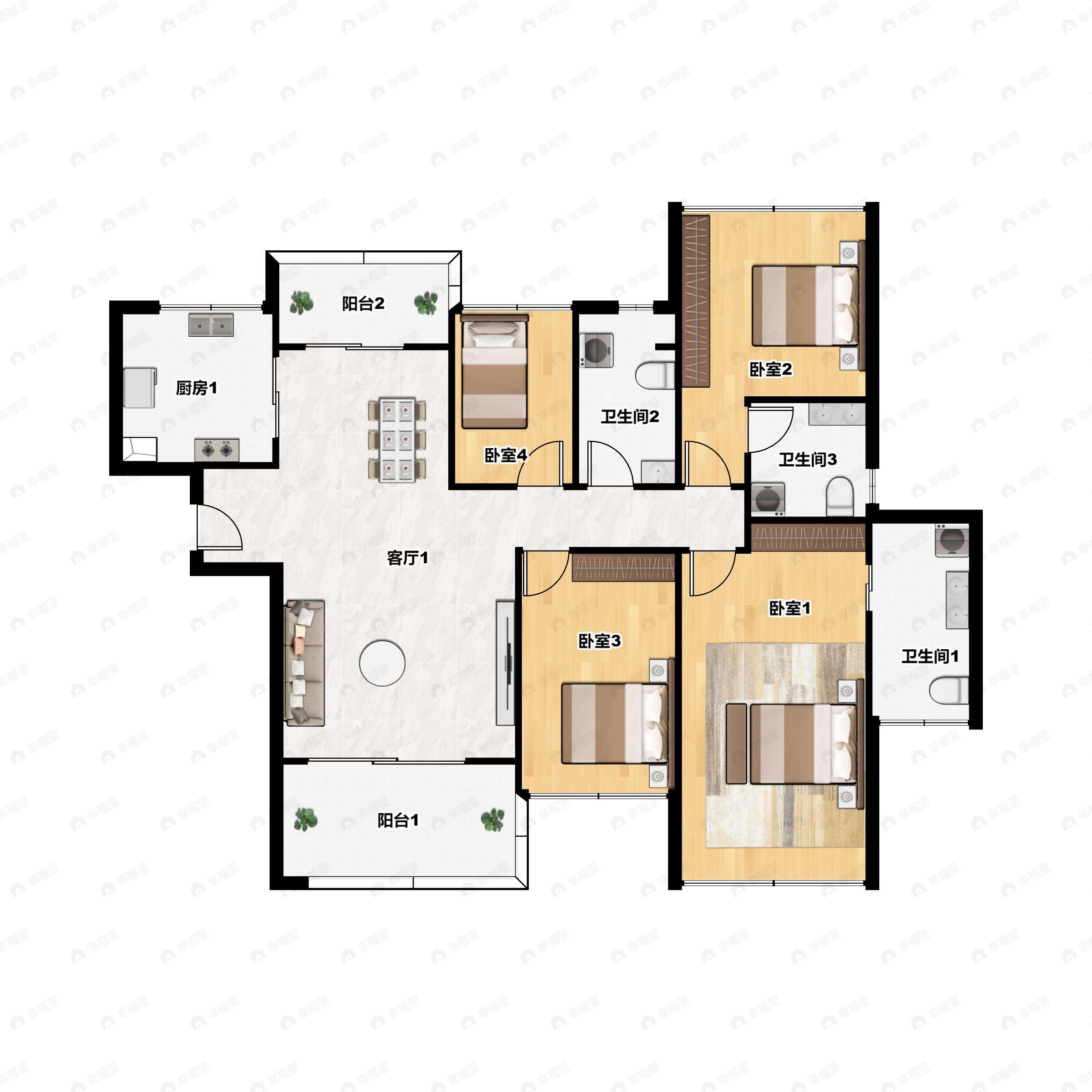 4室2厅3卫建面139平南|北户型图