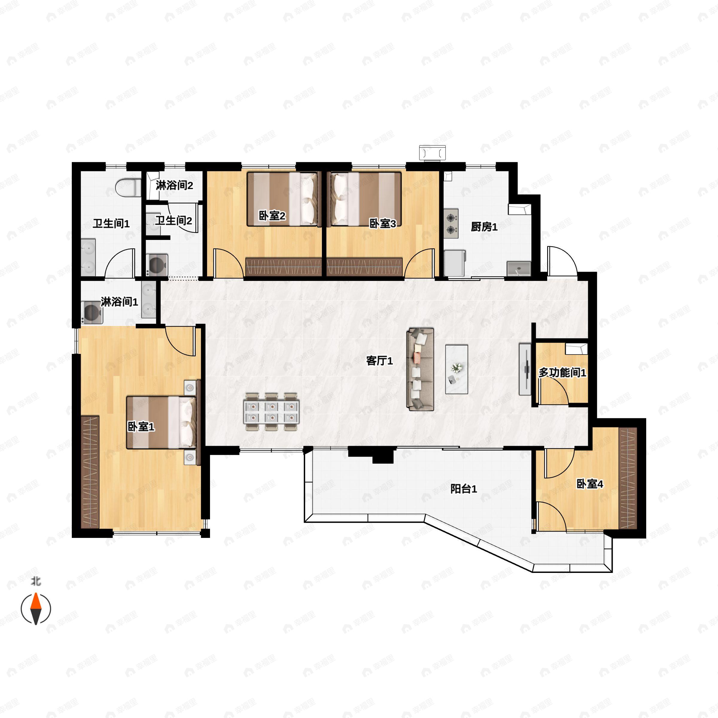 4室2厅2卫建面151平南户型图