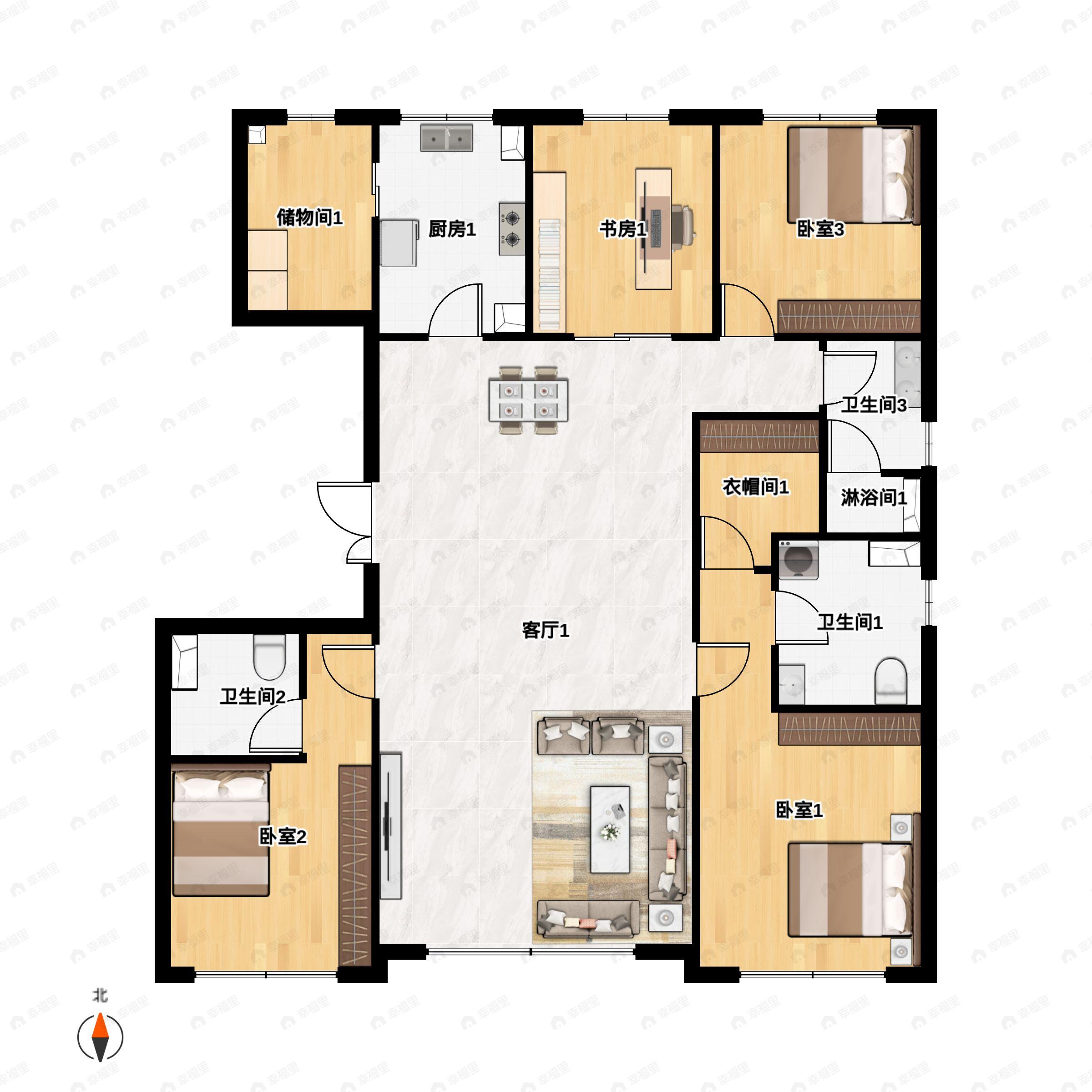 4室2厅3卫建面256平户型图