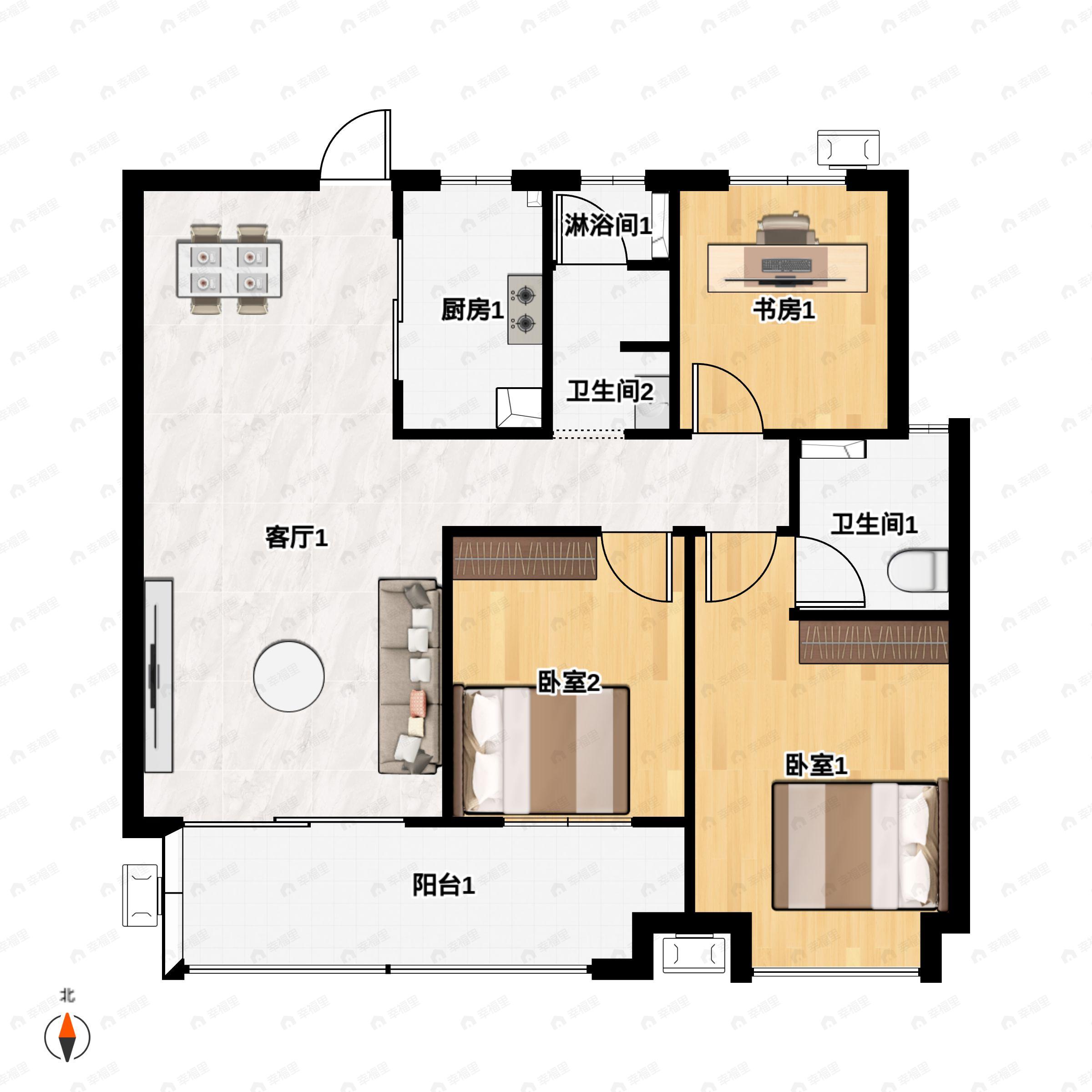 3室2厅2卫建面110平户型图