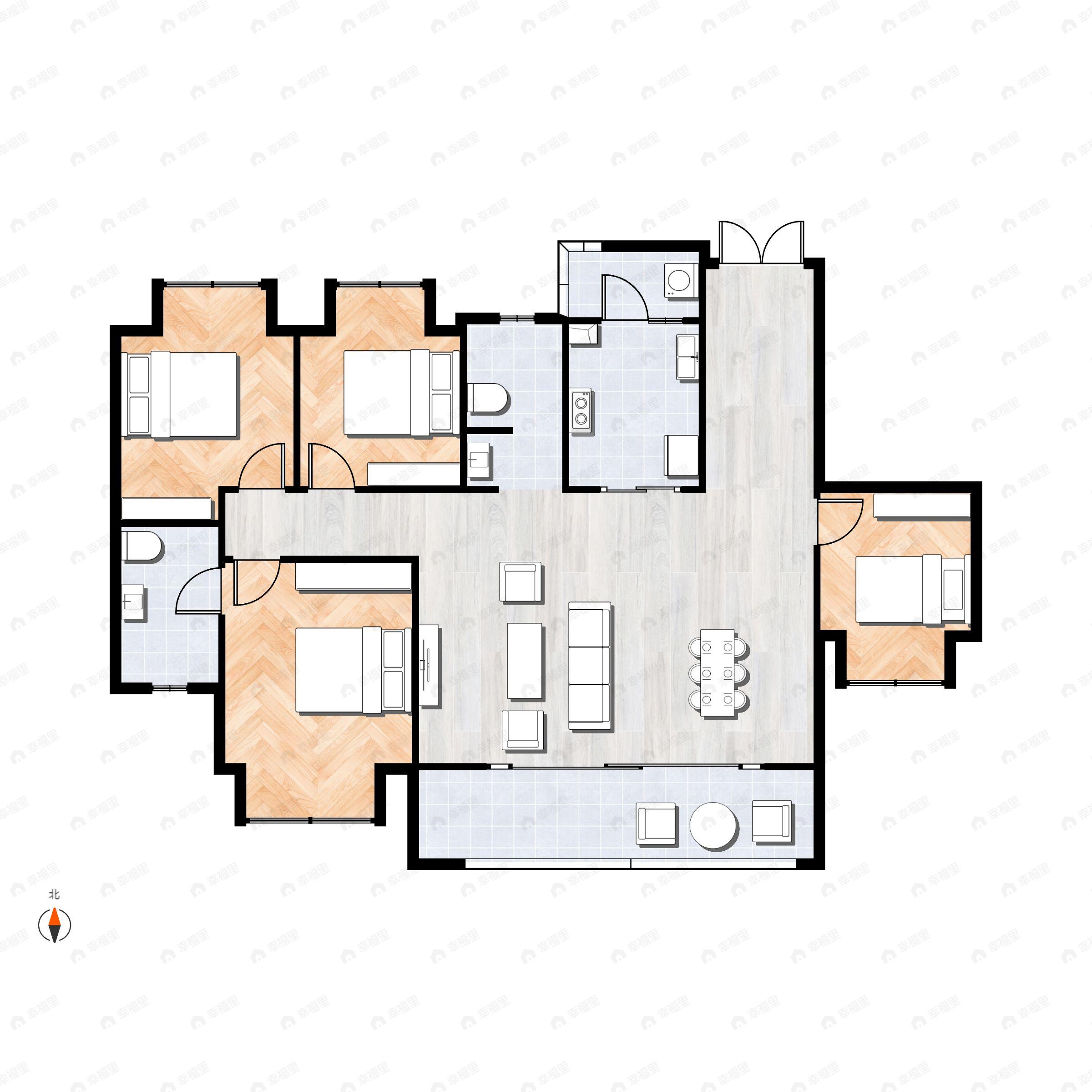 4室2厅2卫建面129平北|南户型图