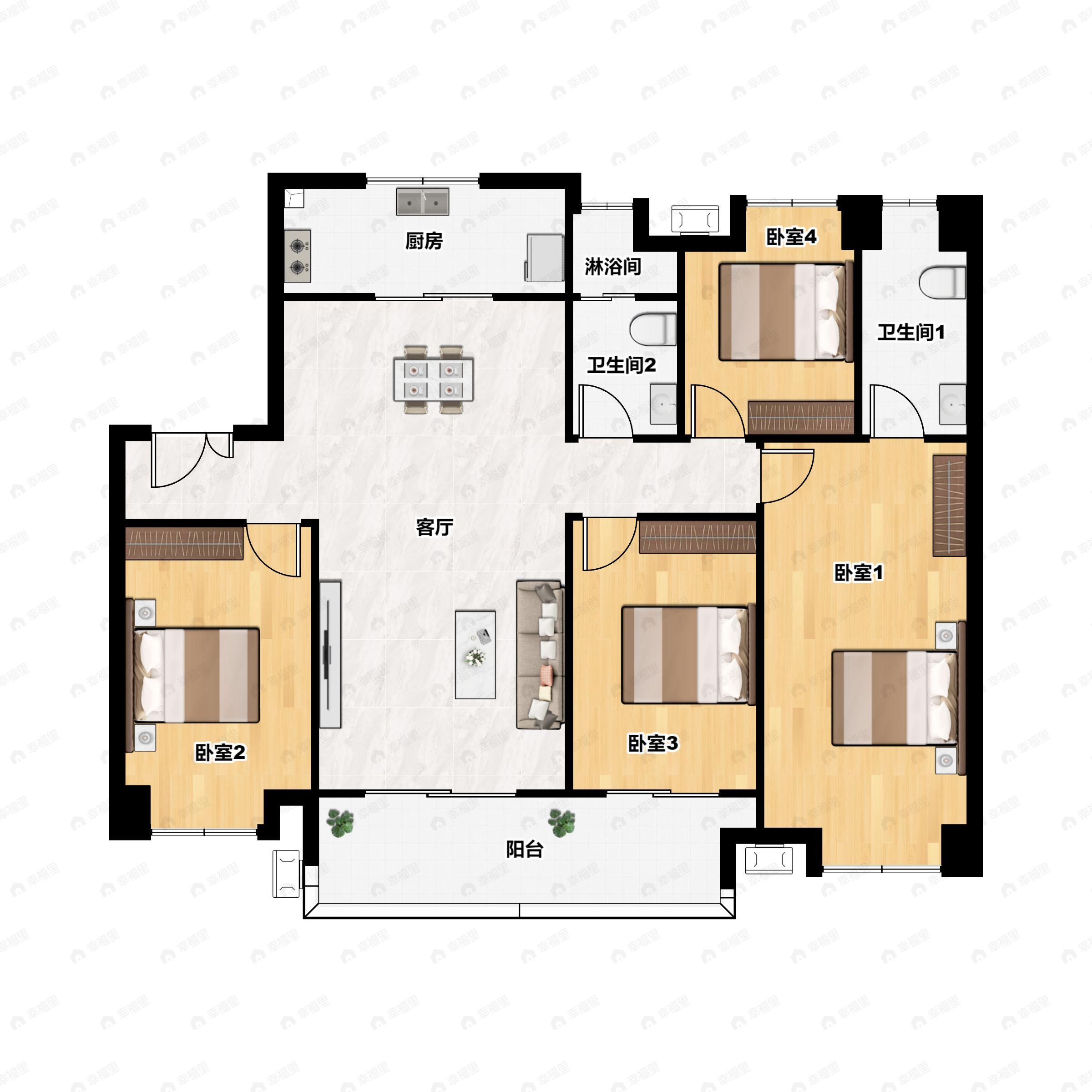 4室2厅2卫建面139平南户型图