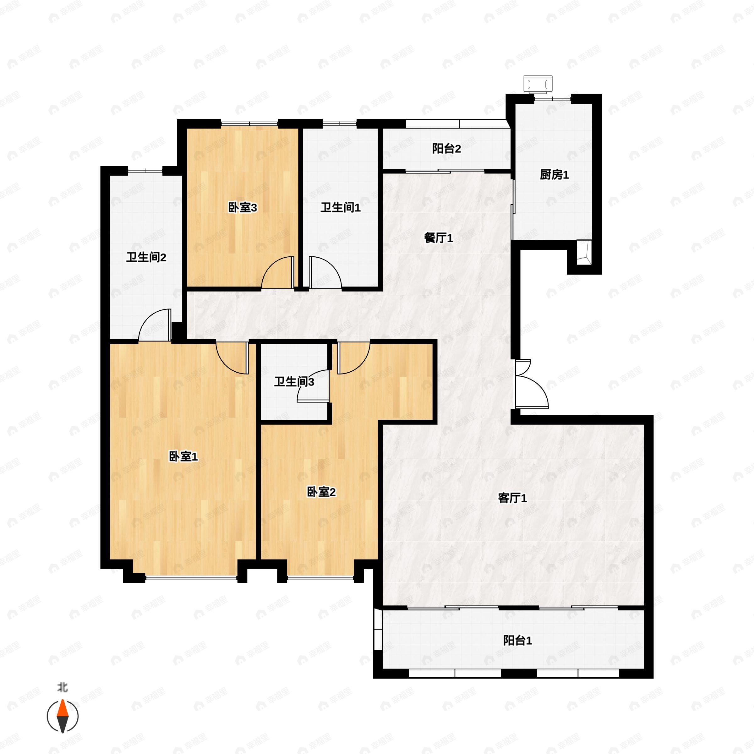 3室2厅3卫建面181平北|南户型图