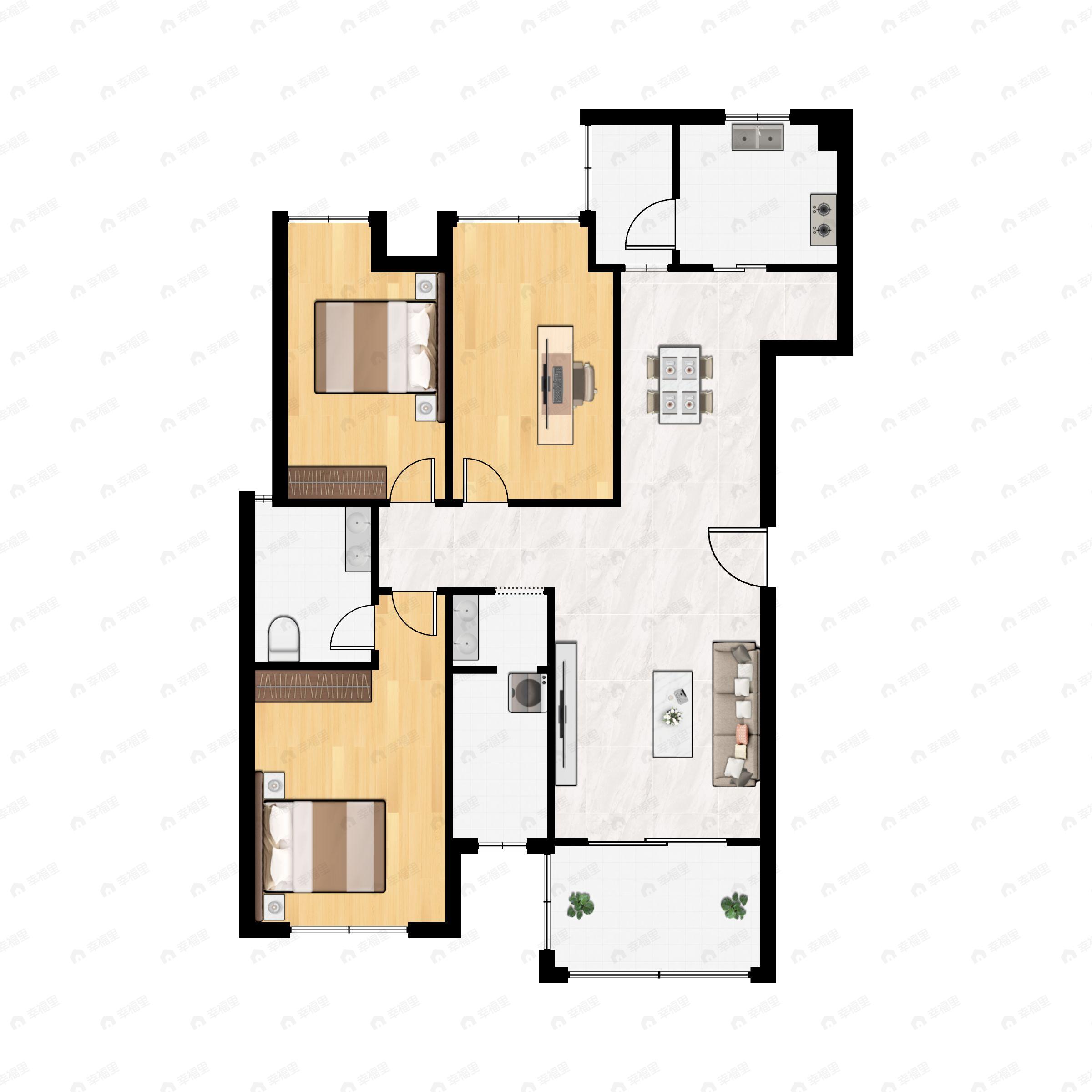 3室2厅2卫建面103平户型图