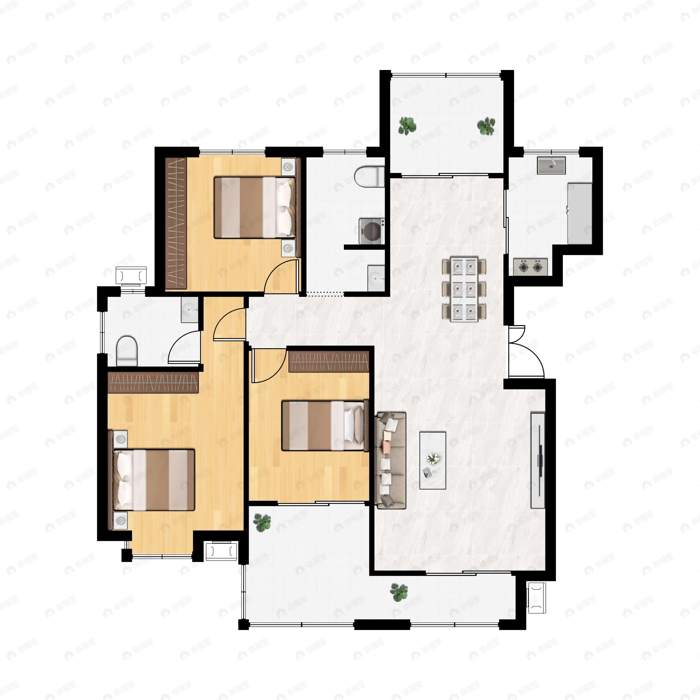 3室2厅2卫建面178平南户型图