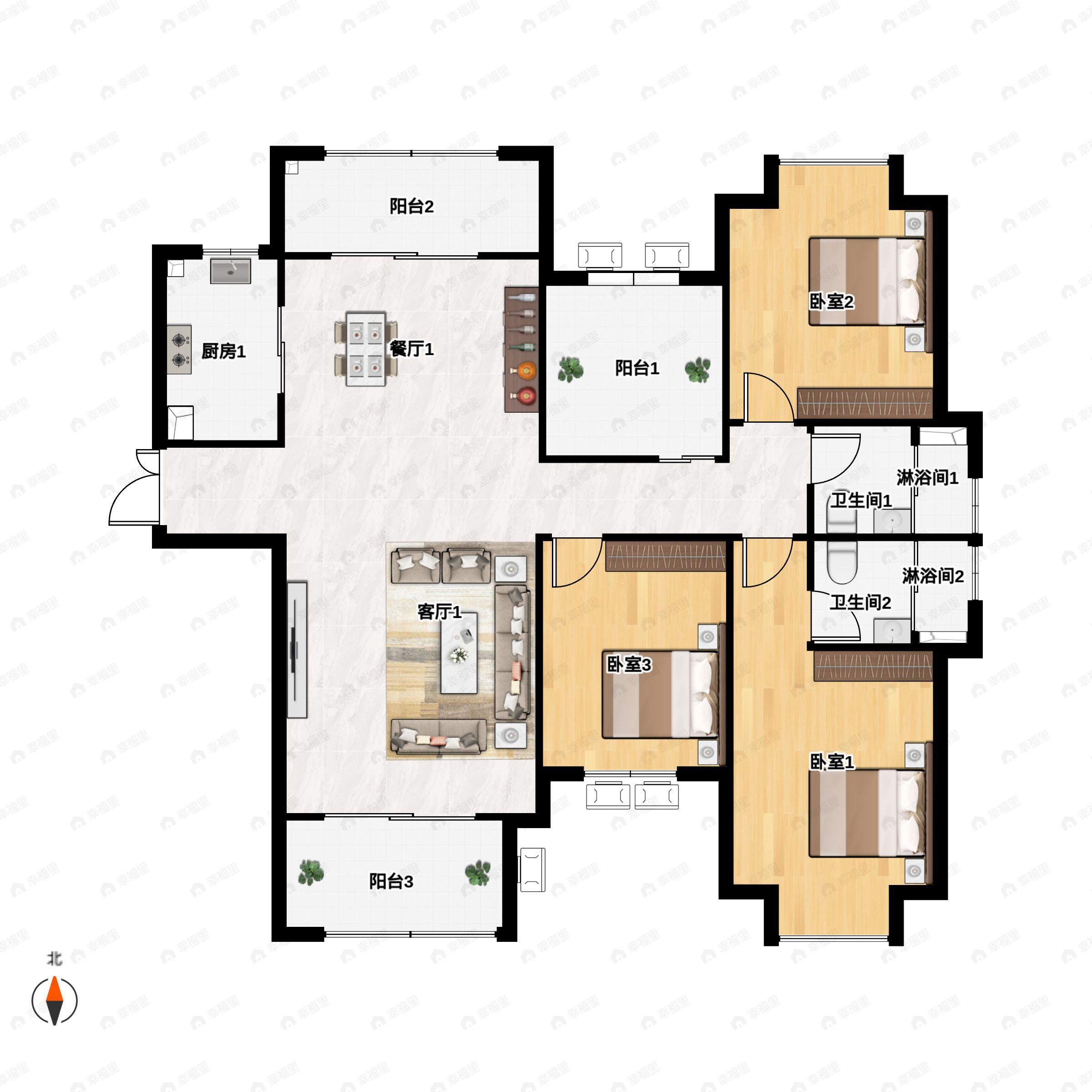 3室2厅2卫建面133平户型图