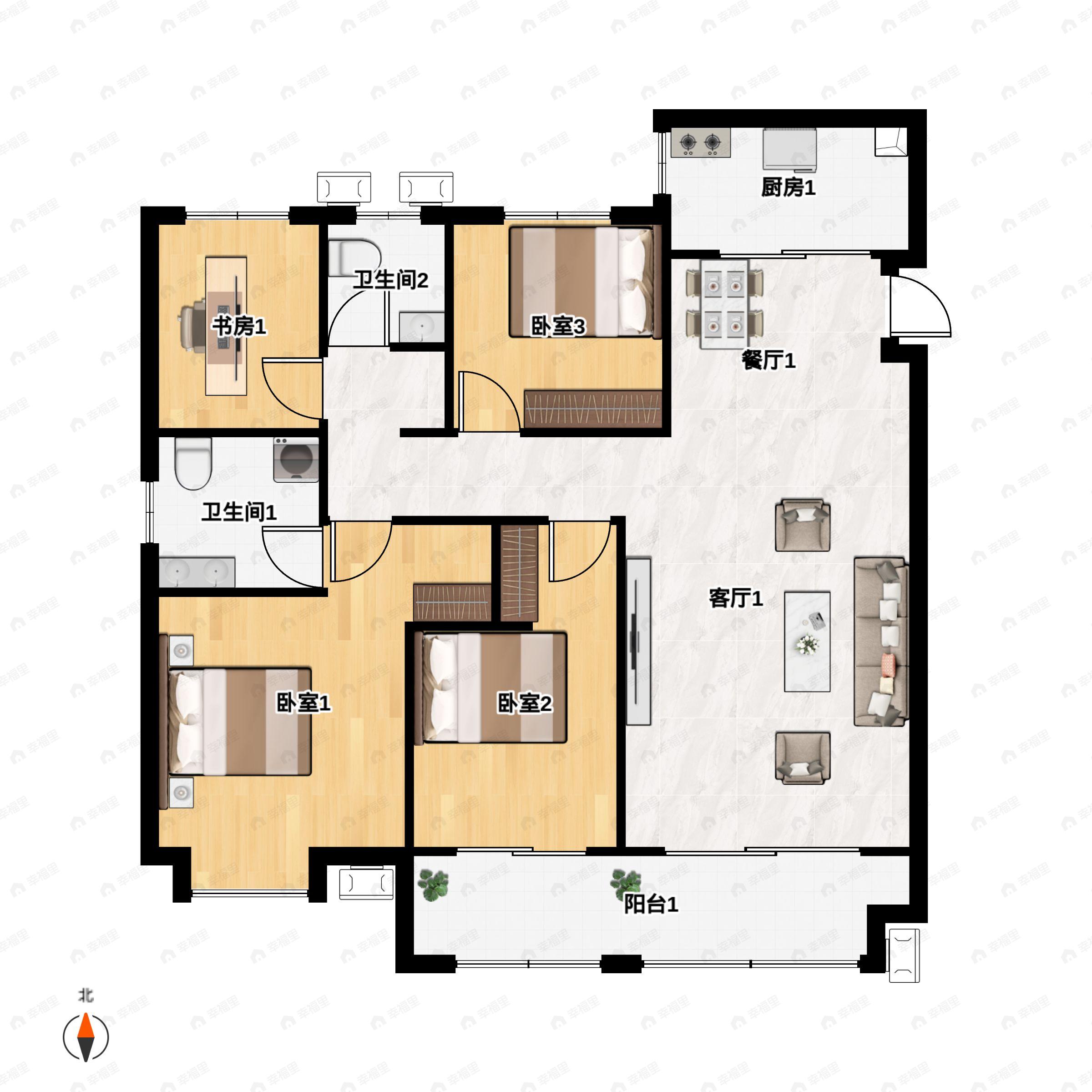 3室2厅2卫建面119平户型图
