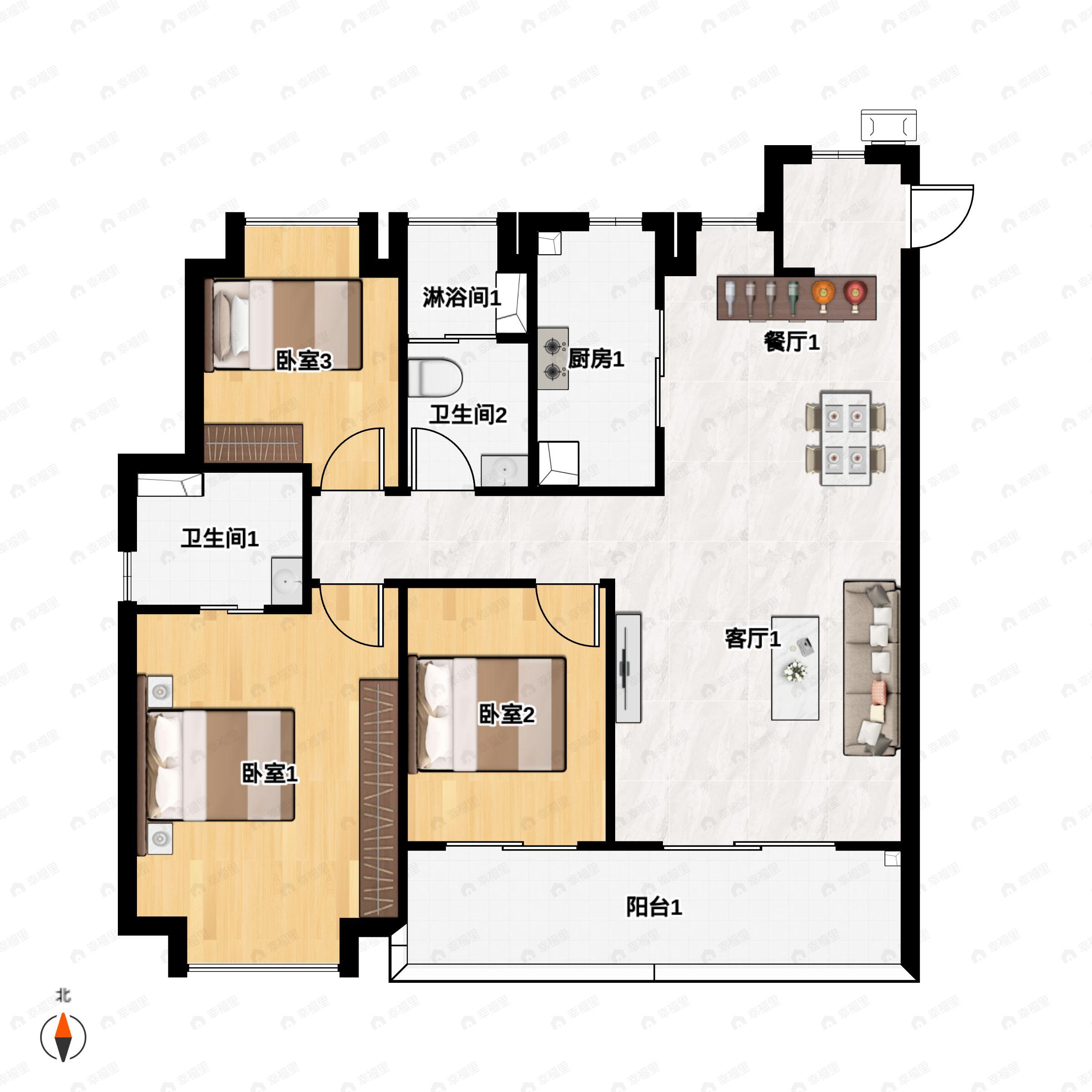 汉口18723室2厅2卫户型图