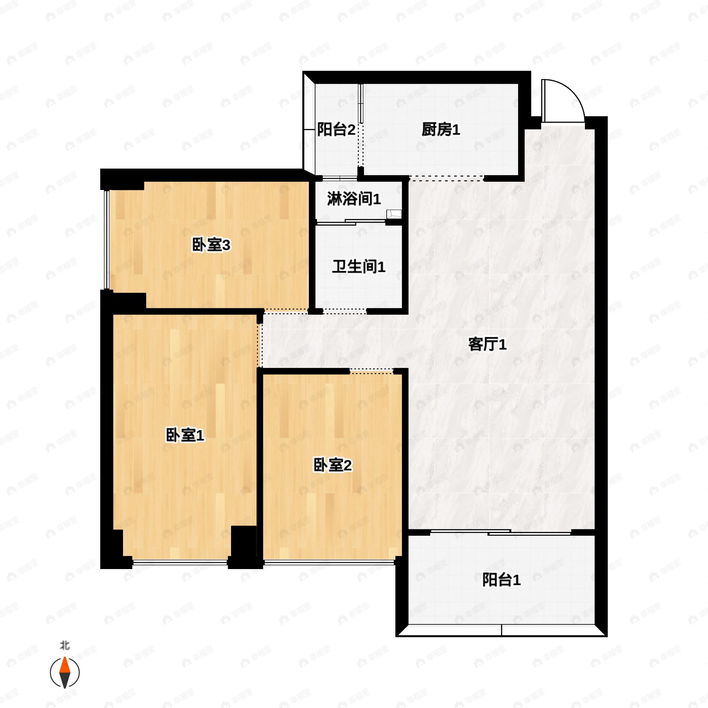 鸿瑞壹品3室2厅2卫户型图