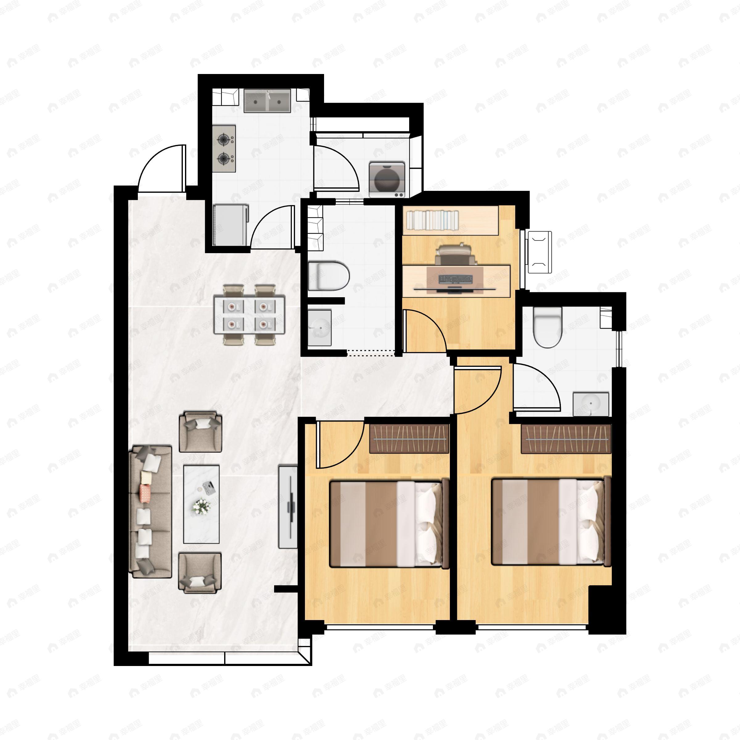 3室2厅2卫建面89平户型图