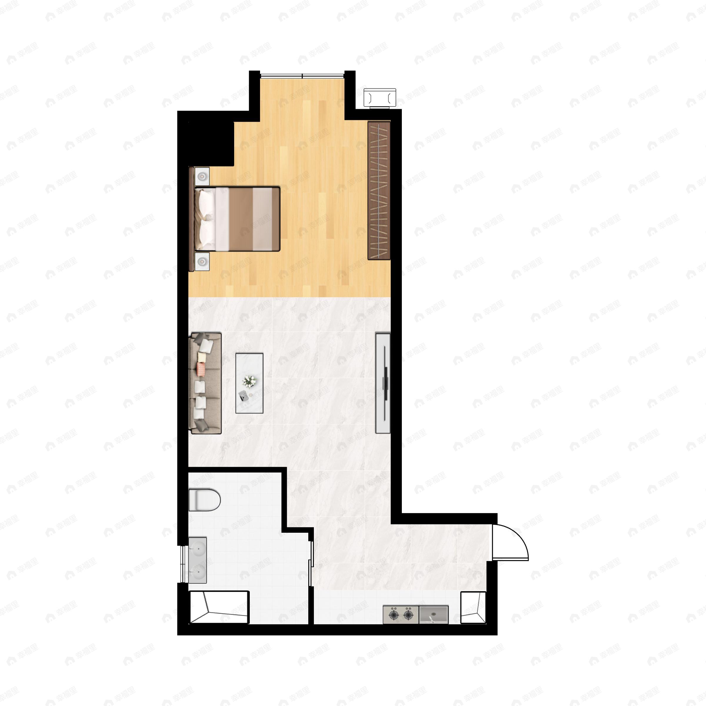 1室1厅1卫建面45m²北户型图
