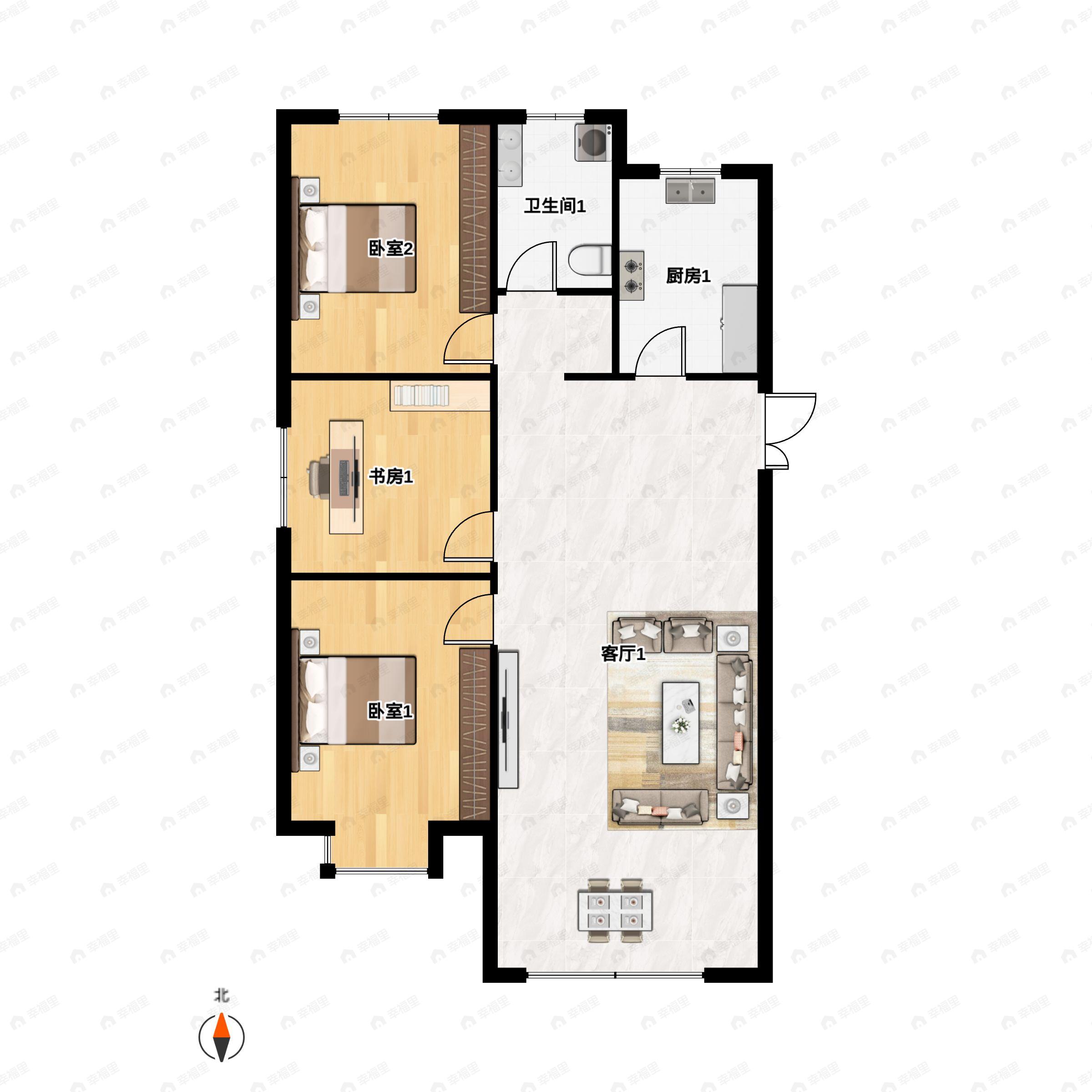 3室2厅1卫建面109平南户型图