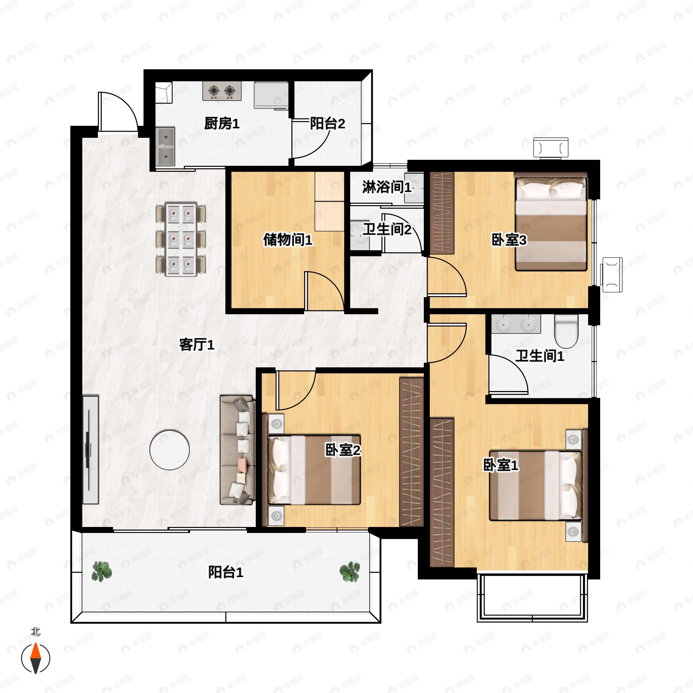 4室2厅2卫建面113平户型图