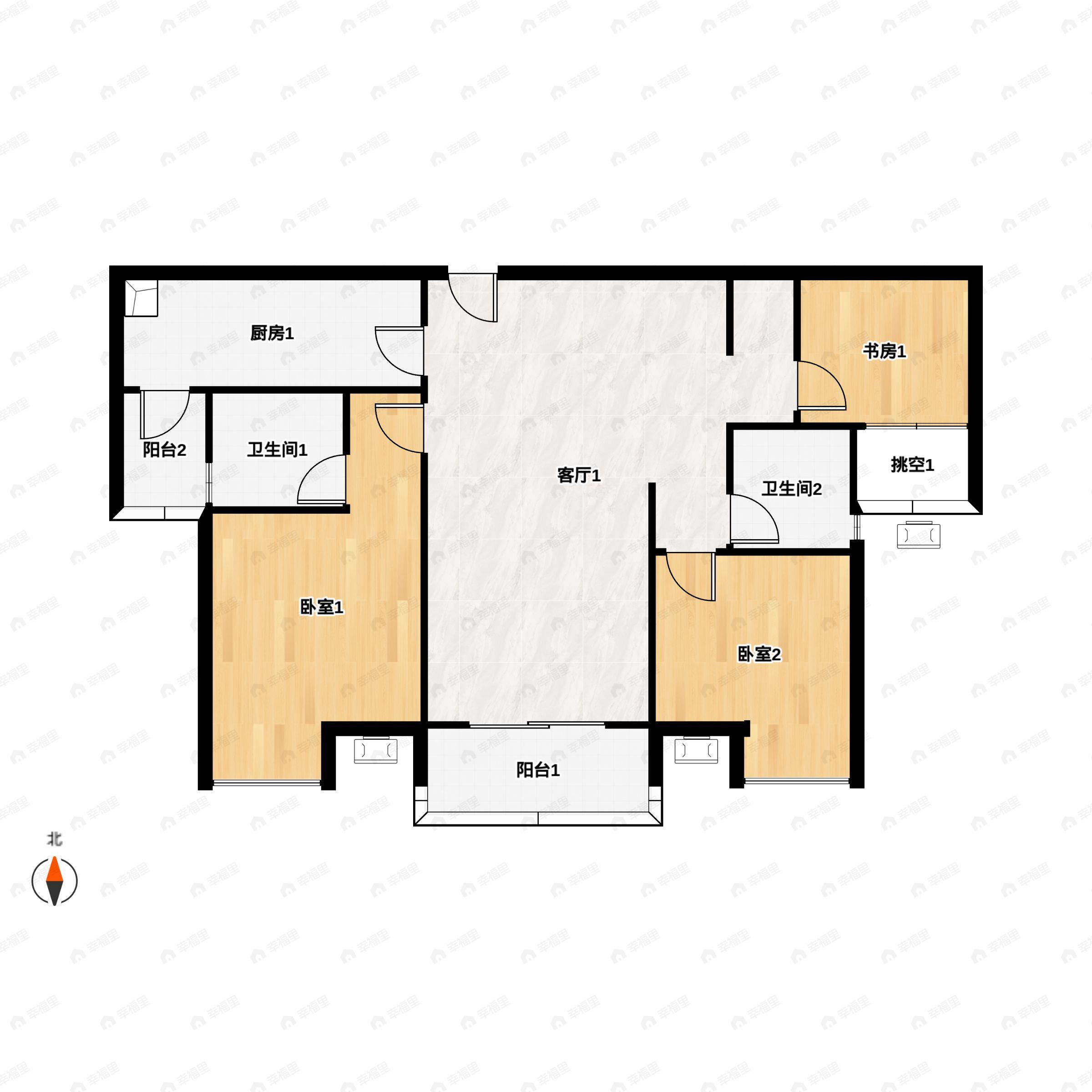 泽科空港中心2室2厅2卫户型图