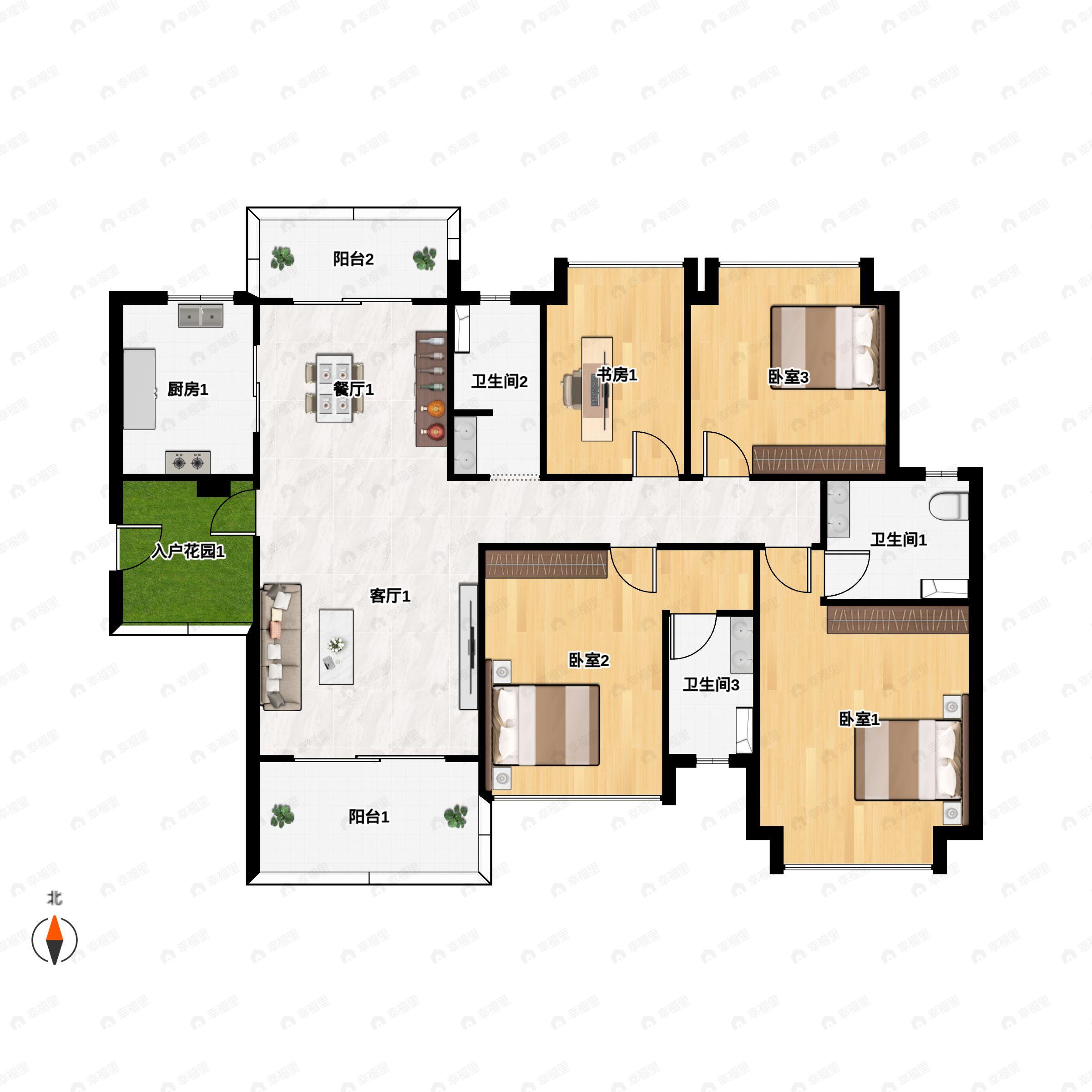 4室2厅2卫建面157平南户型图