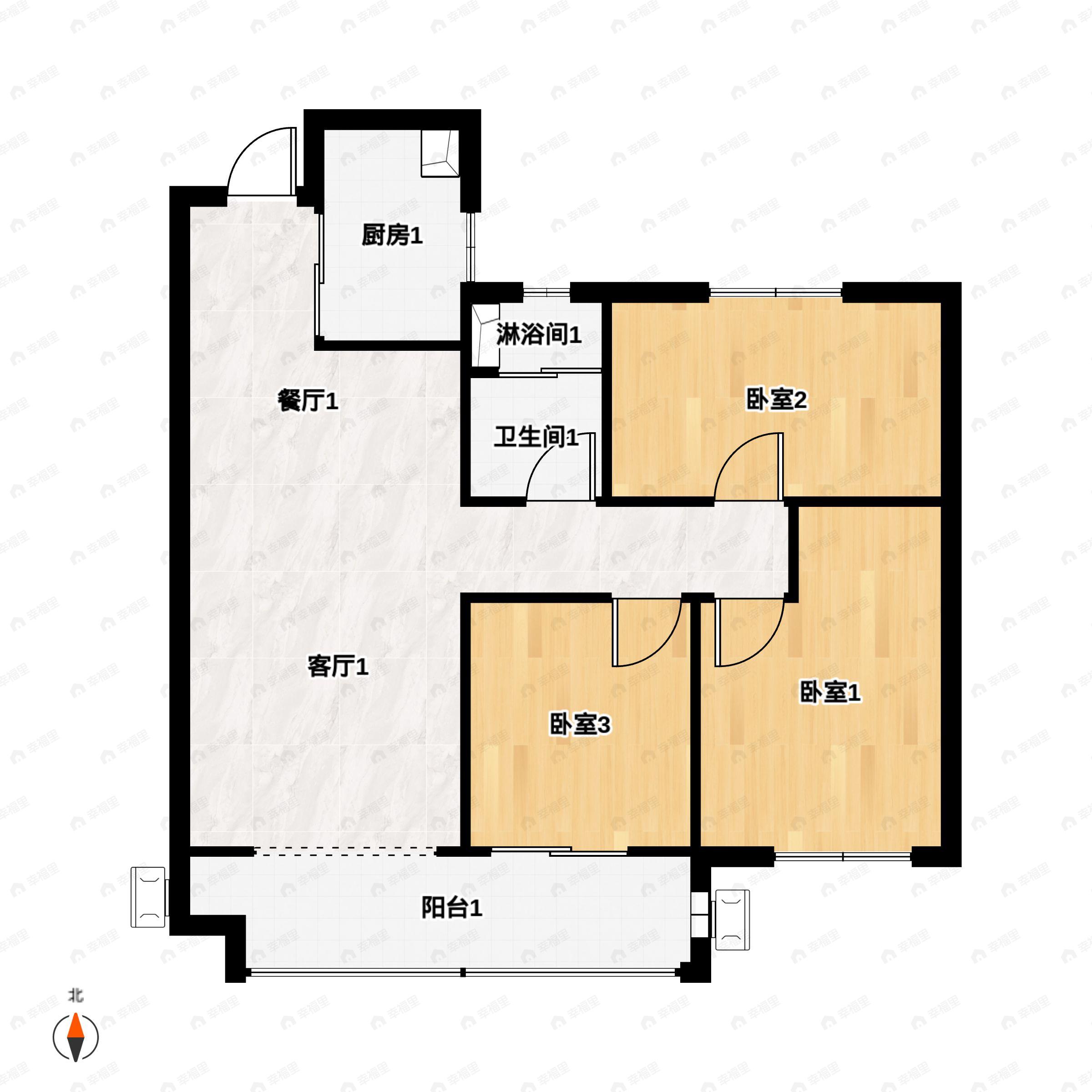 3室2厅1卫建面109平户型图