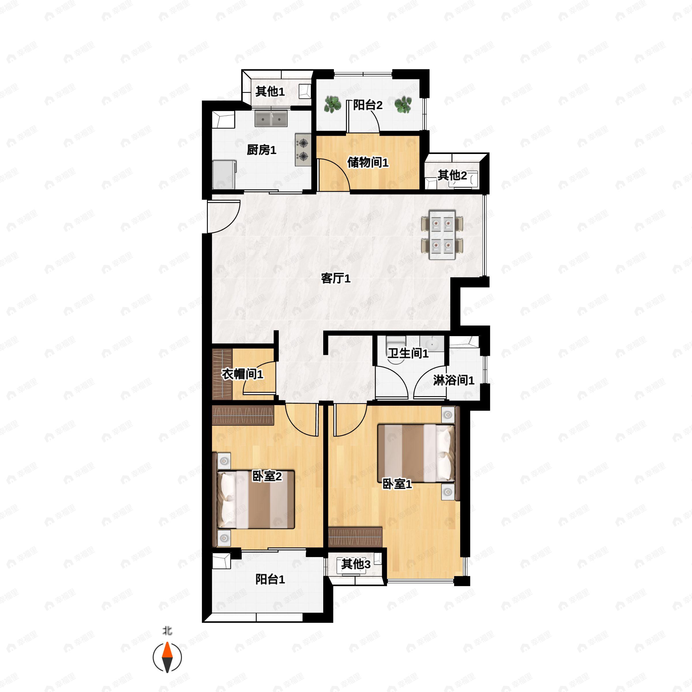 3室2厅1卫建面89平户型图