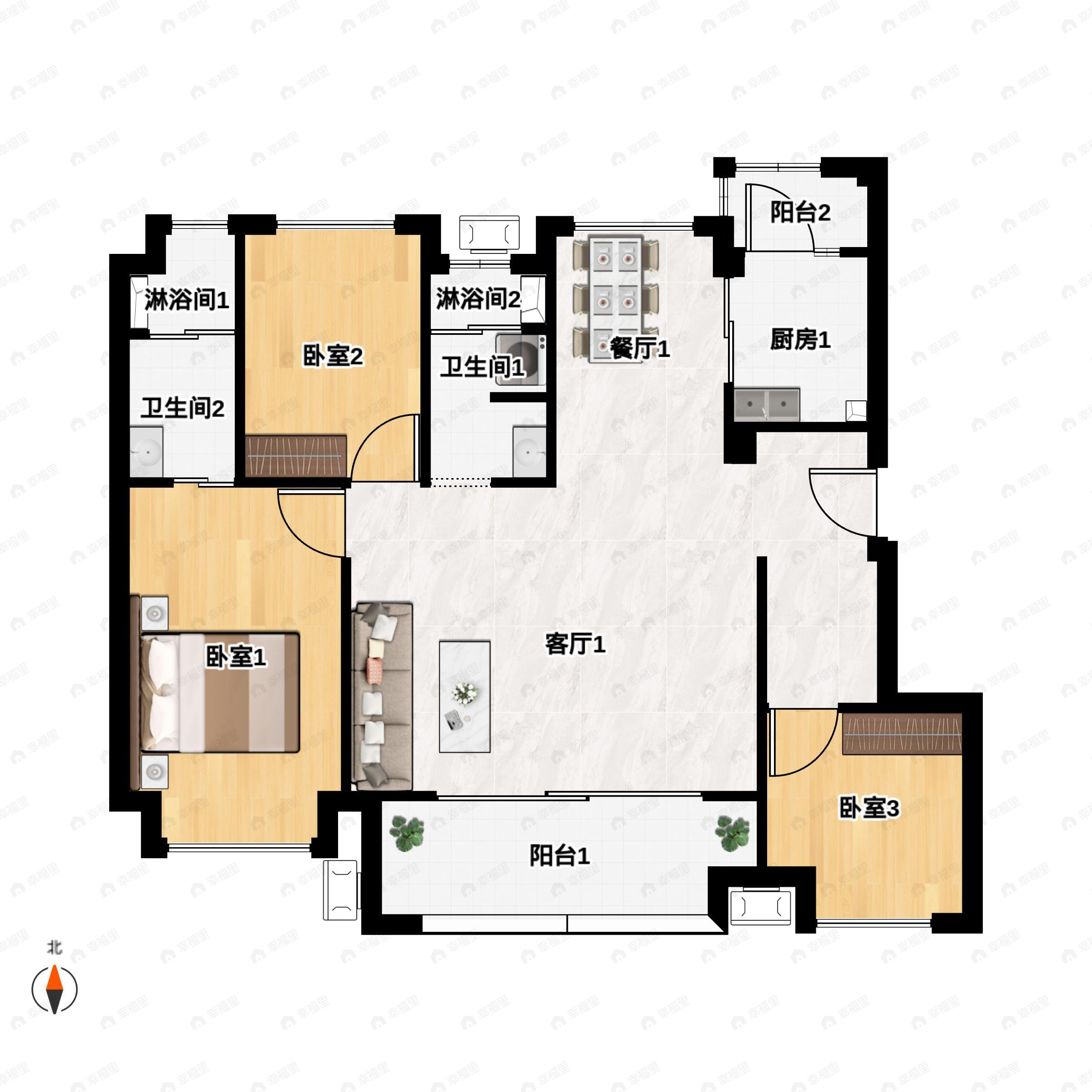 3室2厅2卫建面116平户型图
