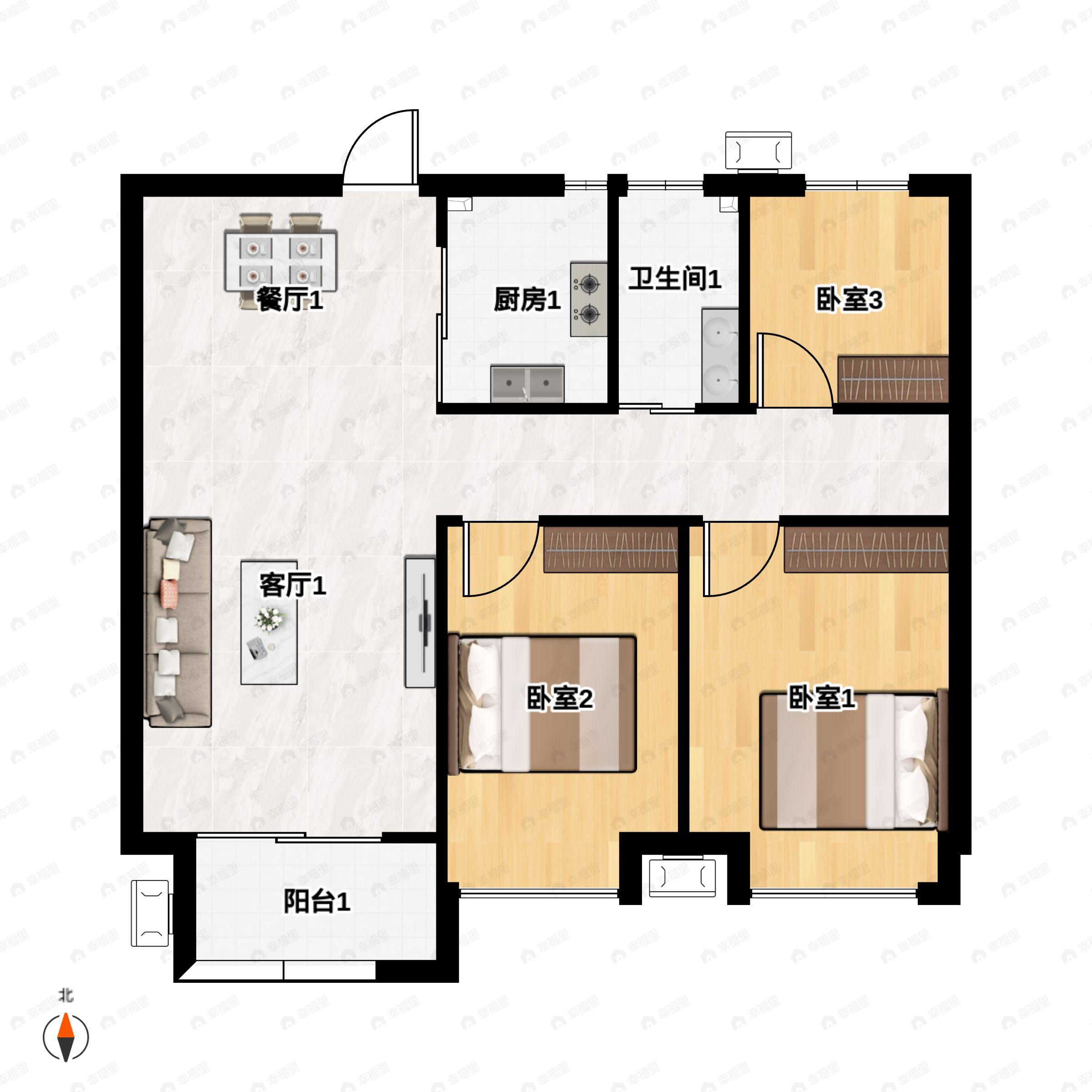 商丘新悦城3室2厅1卫户型图