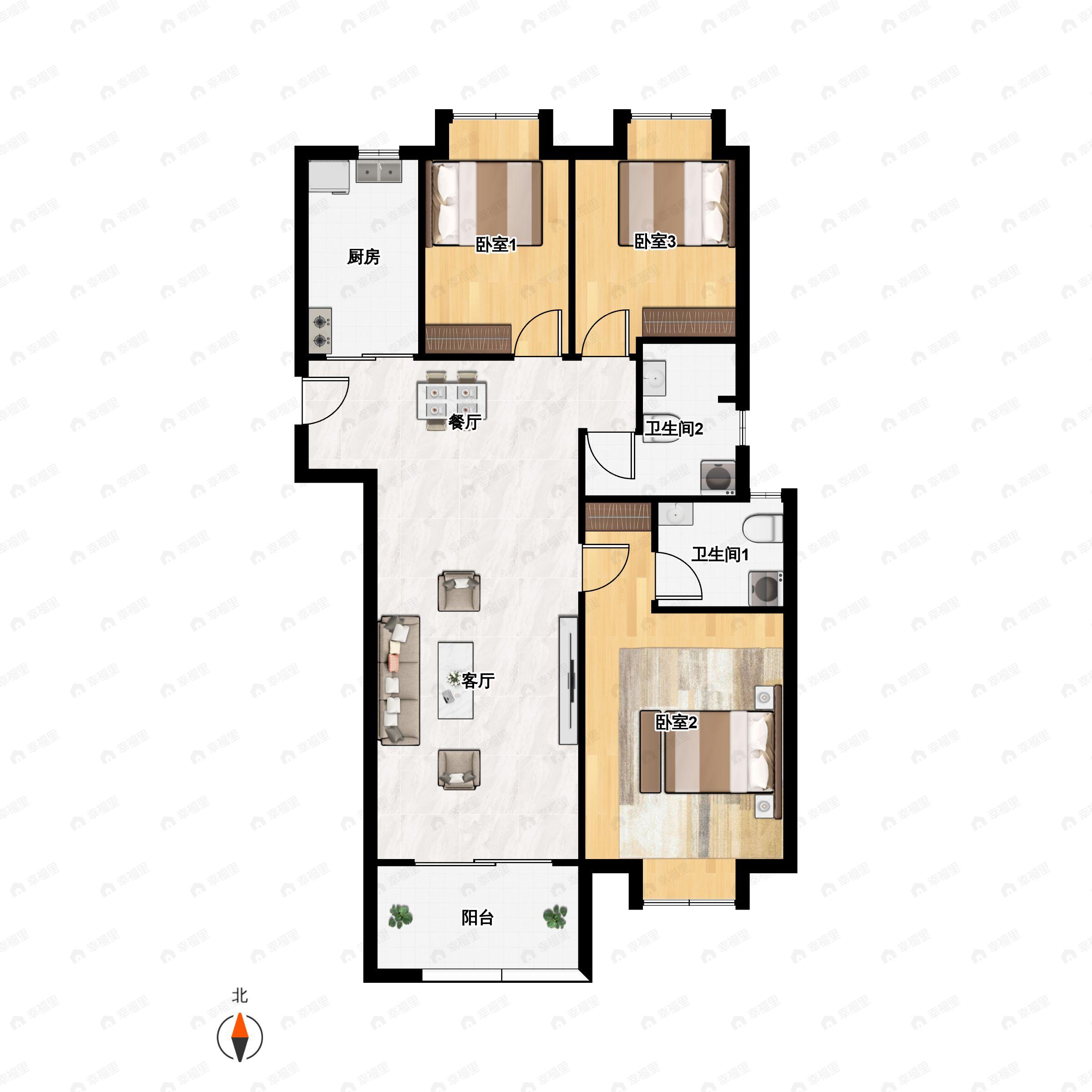 3室2厅2卫建面122平户型图