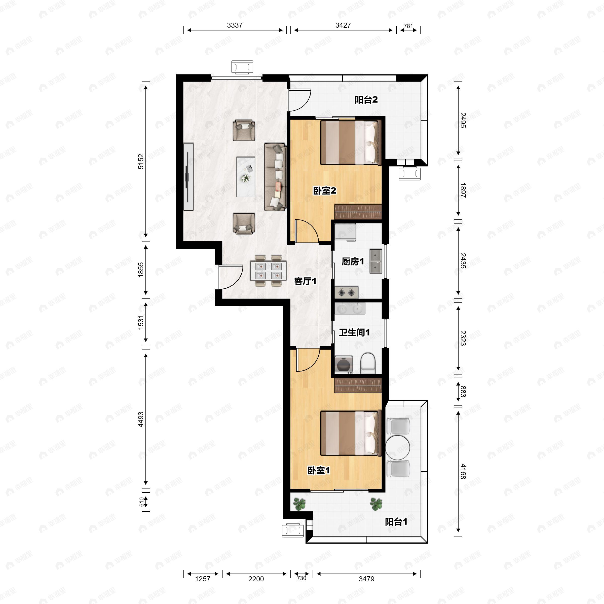 2室2厅1卫建面94平户型图