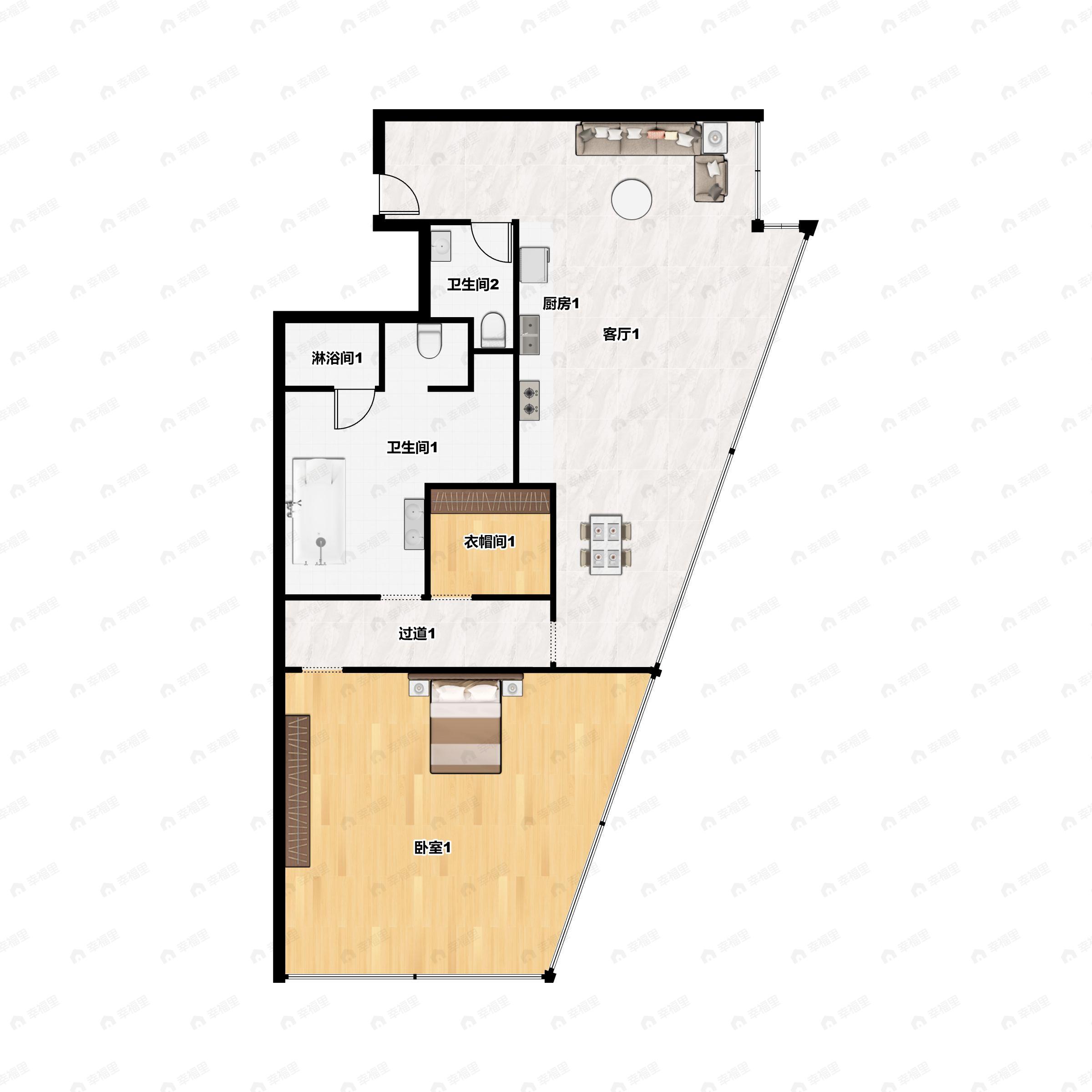 1室1厅2卫建面173平户型图