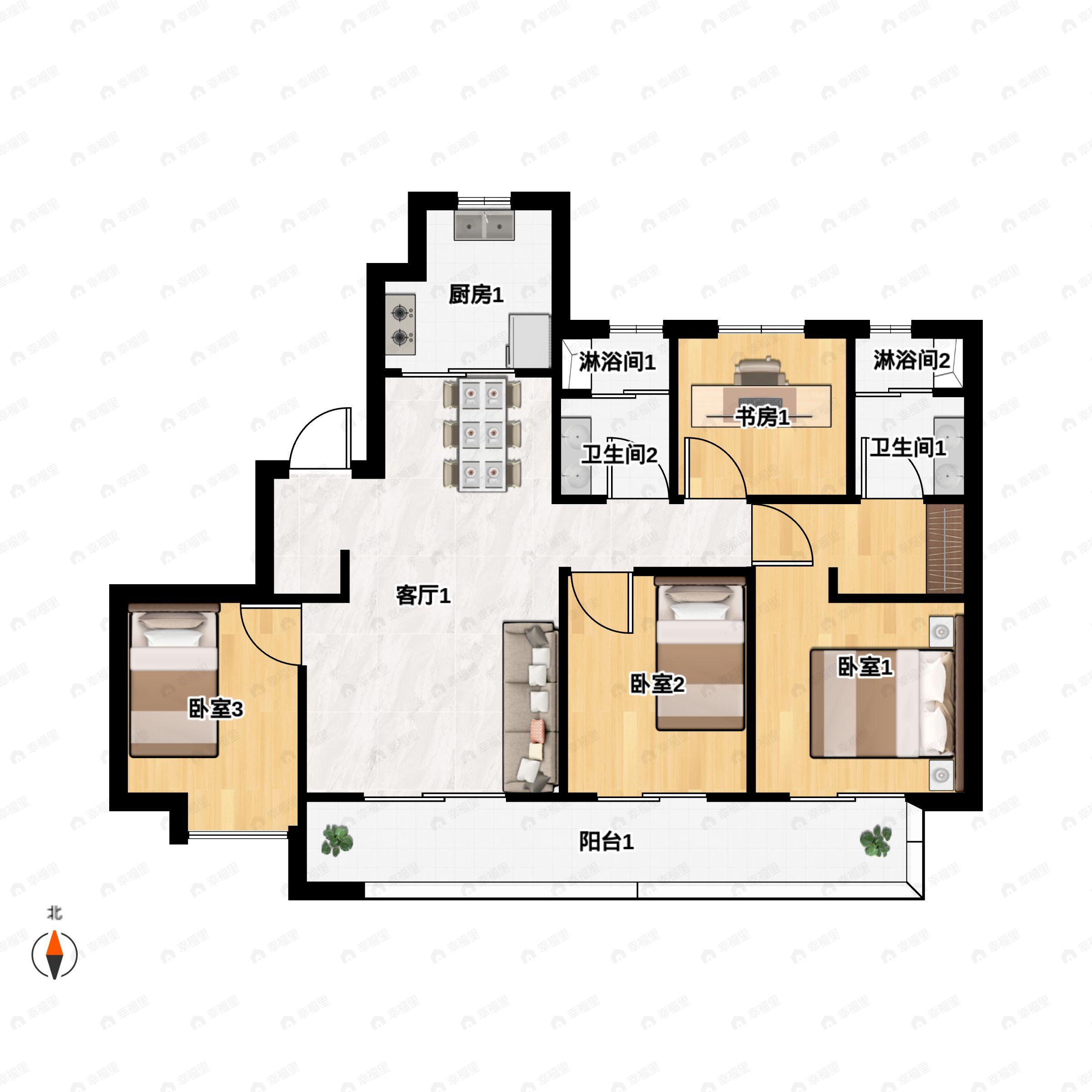 4室2厅2卫建面139平南户型图