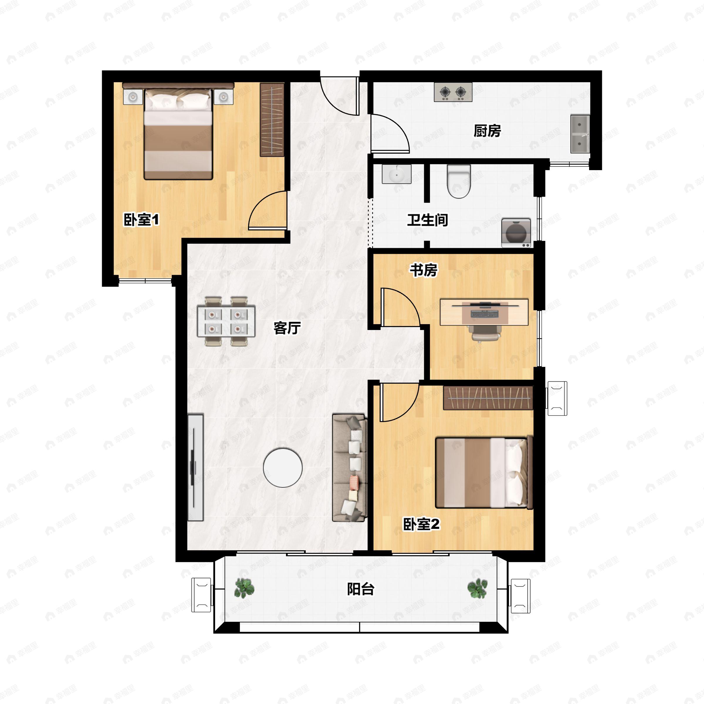 3室2厅1卫建面113平南户型图