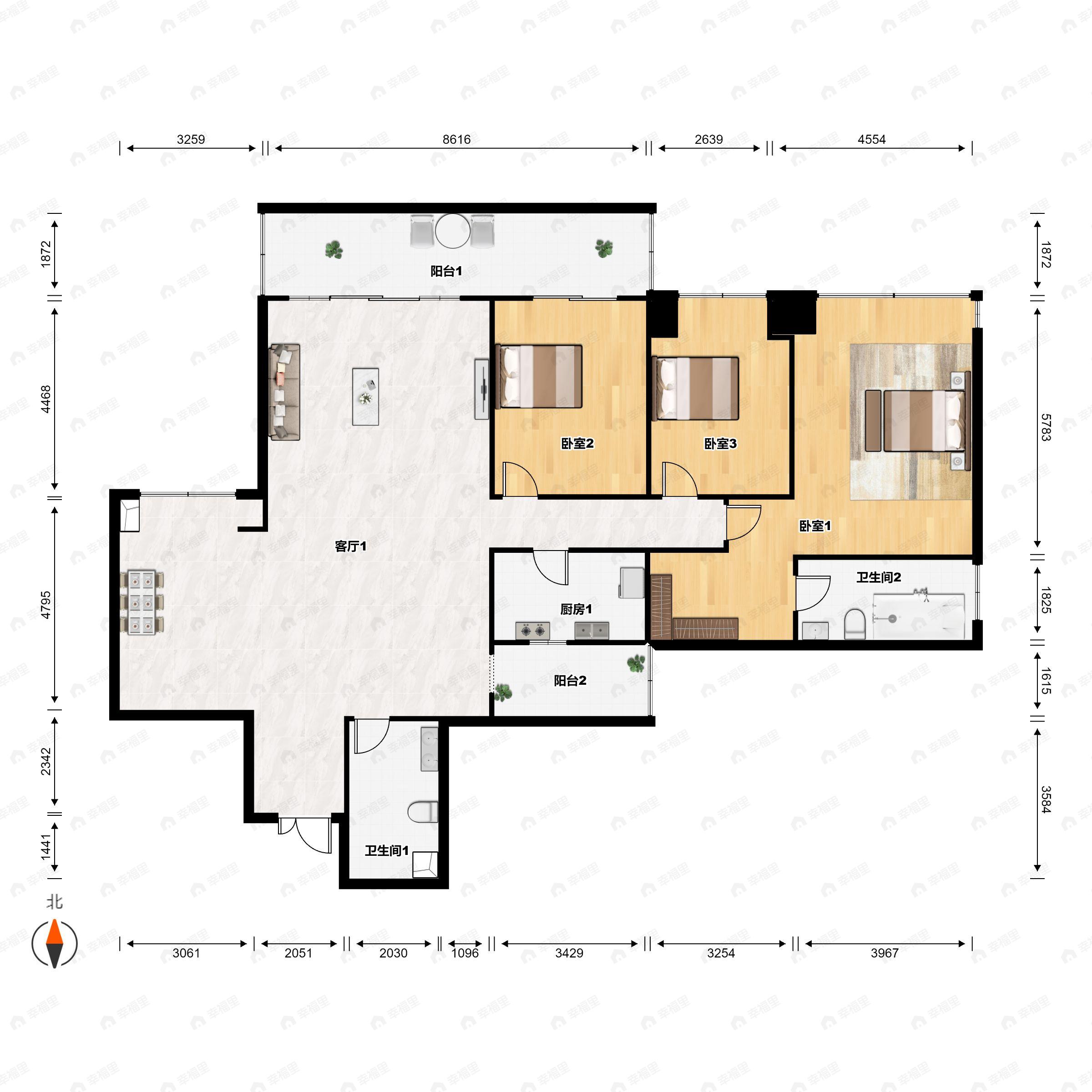 4室2厅2卫建面165平南|北户型图