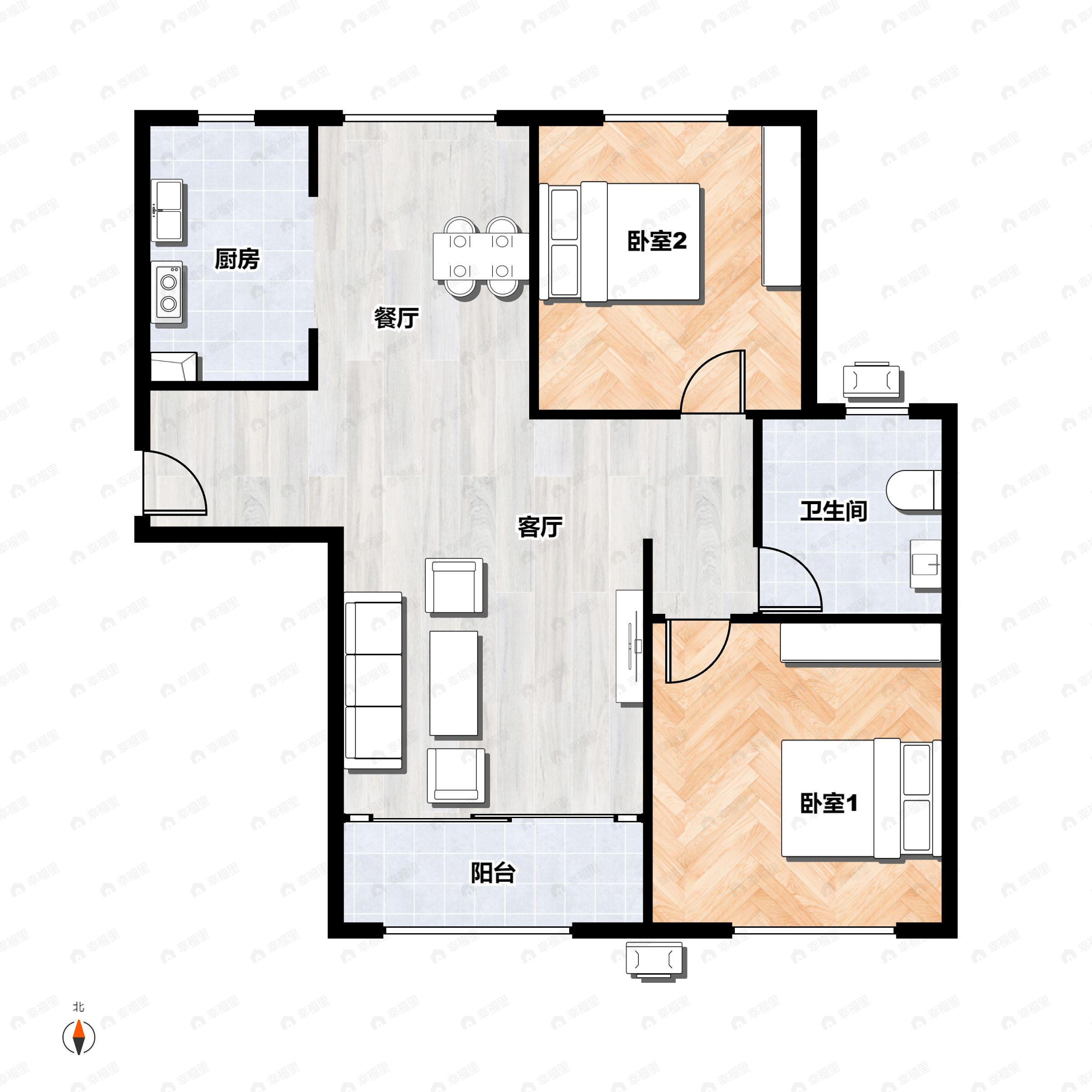 2室2厅1卫建面95平户型图