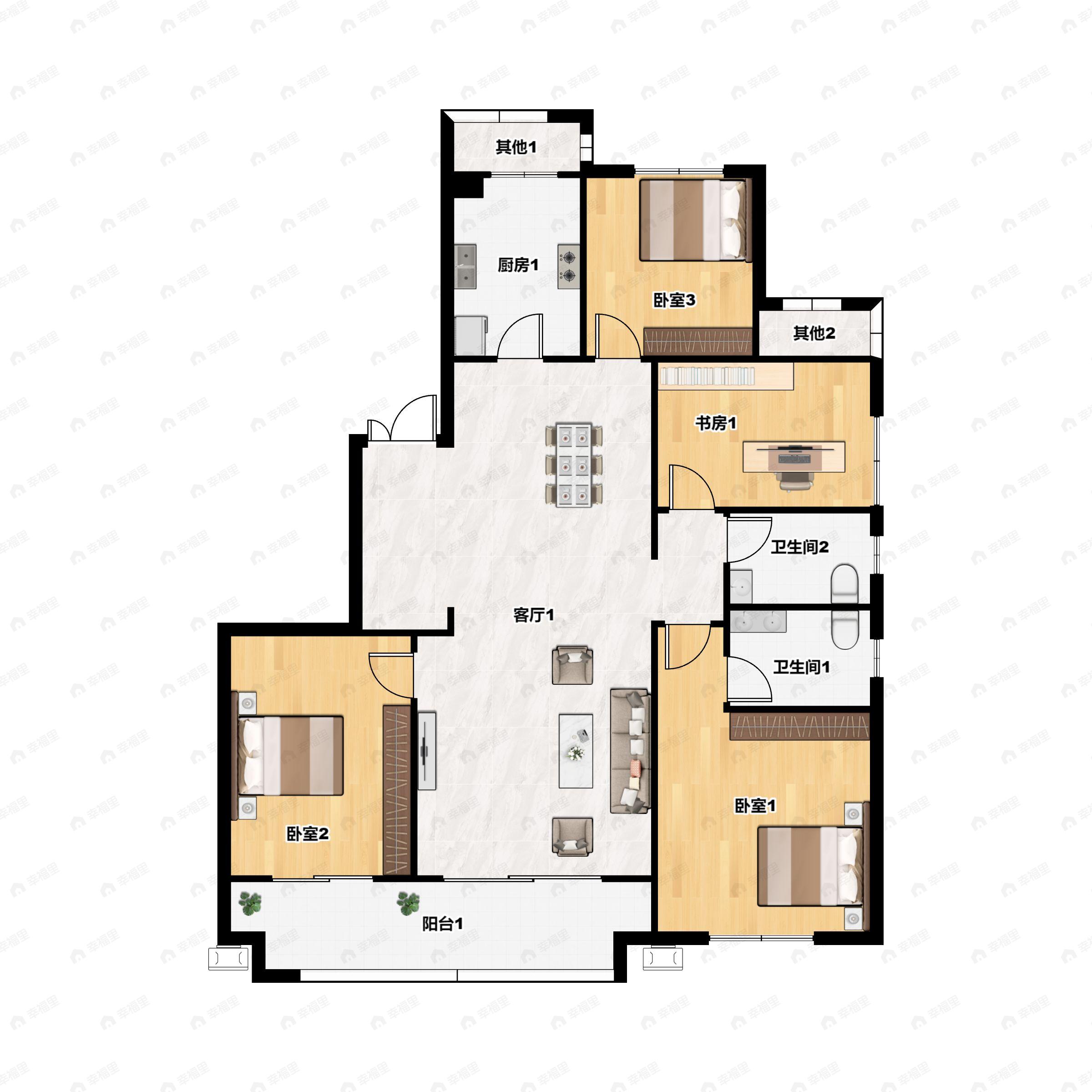 4室2厅2卫建面155平南户型图