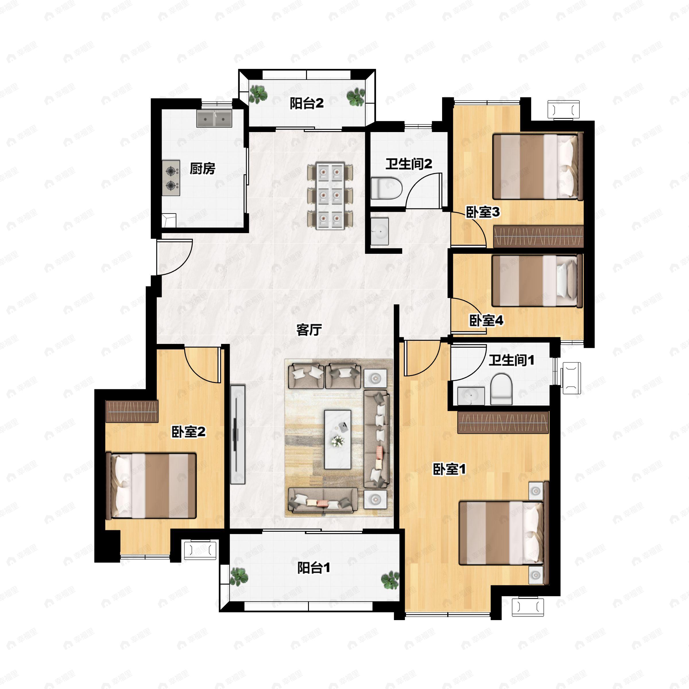 4室2厅2卫建面128平户型图