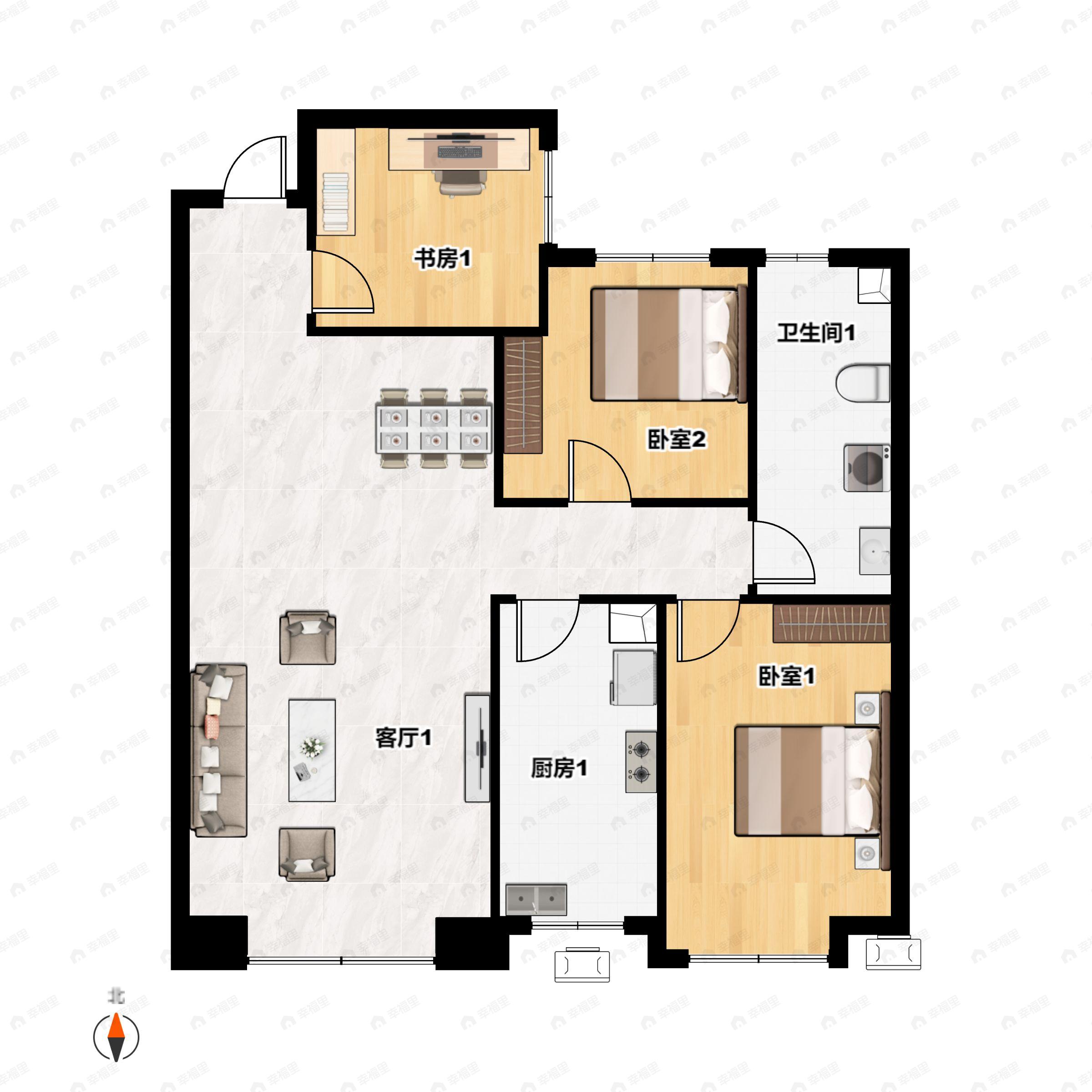 3室2厅1卫建面112平户型图